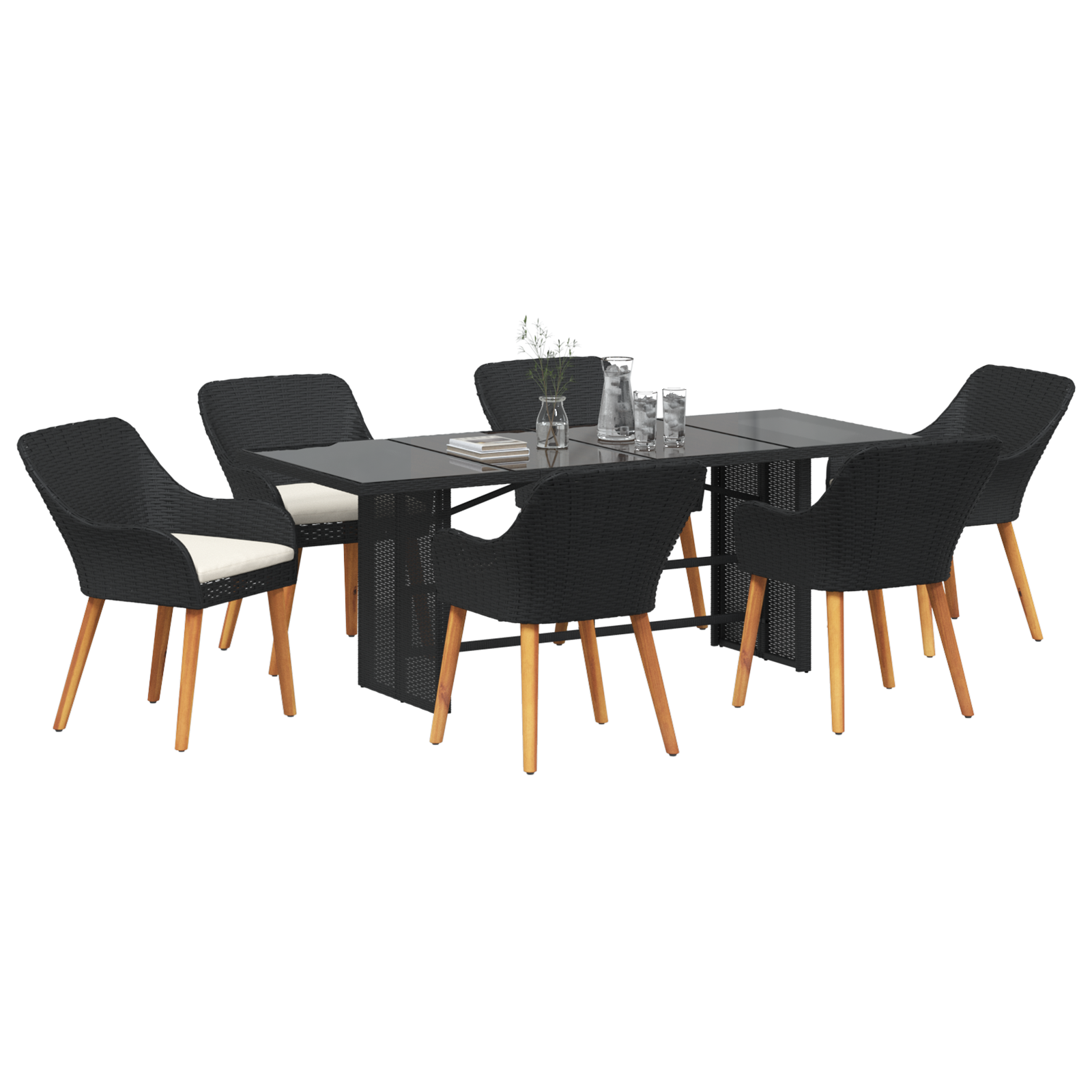 vidaXL 7-delige tuinset zwart poly rattan