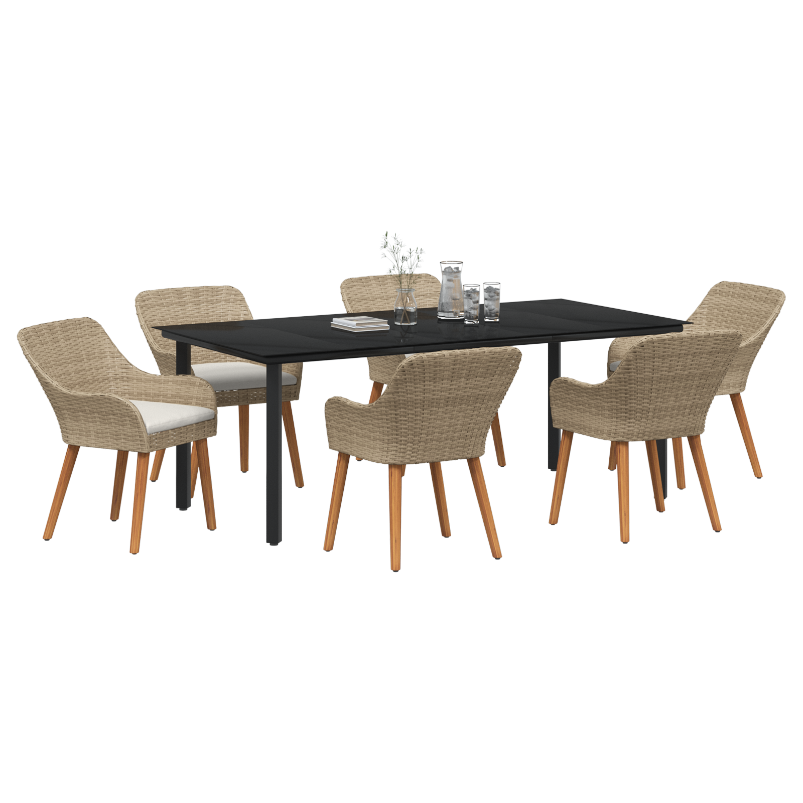 vidaXL 7-delige tuin eetset in beige poly rattan