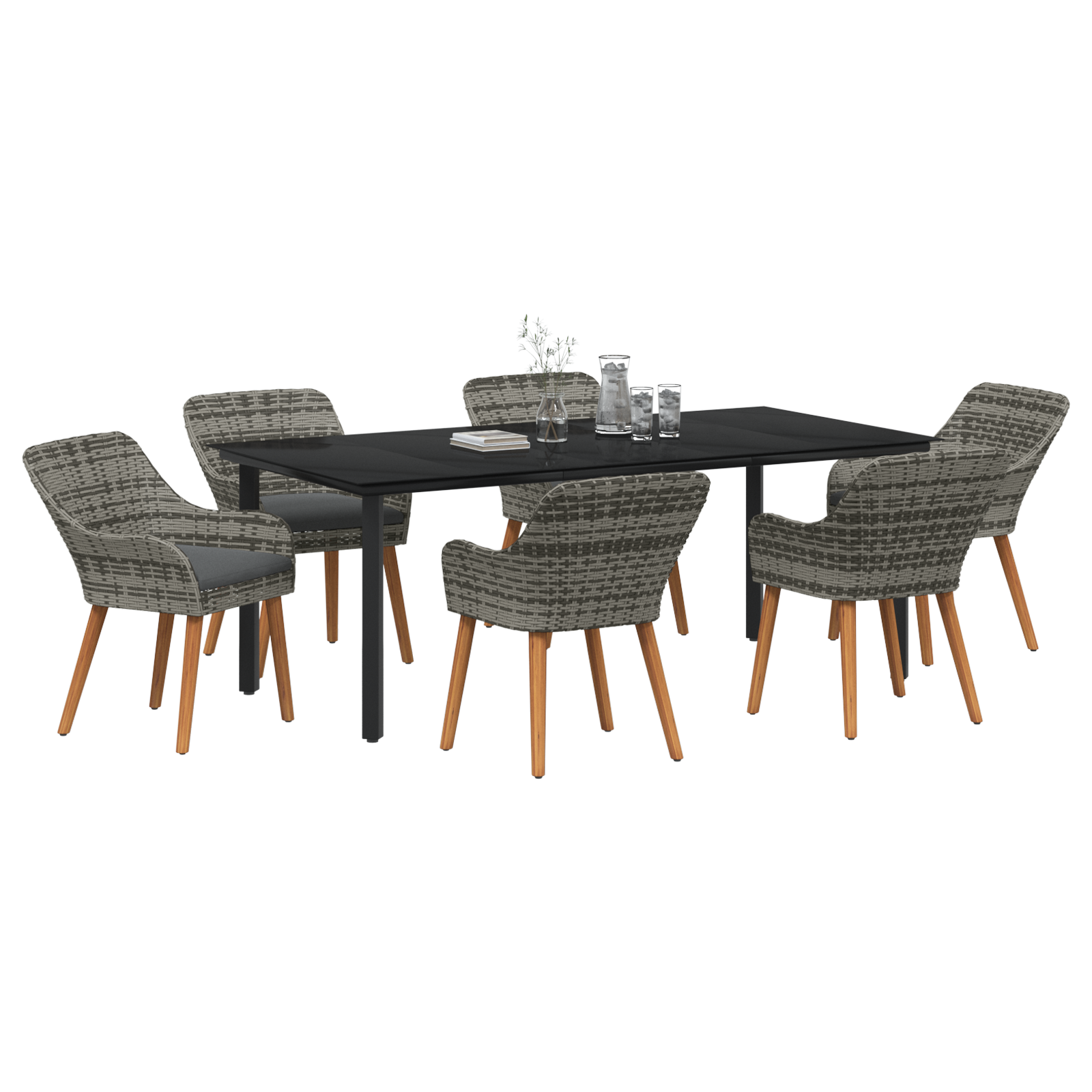 vidaXL 7-delige tuin eetset grijs poly rattan