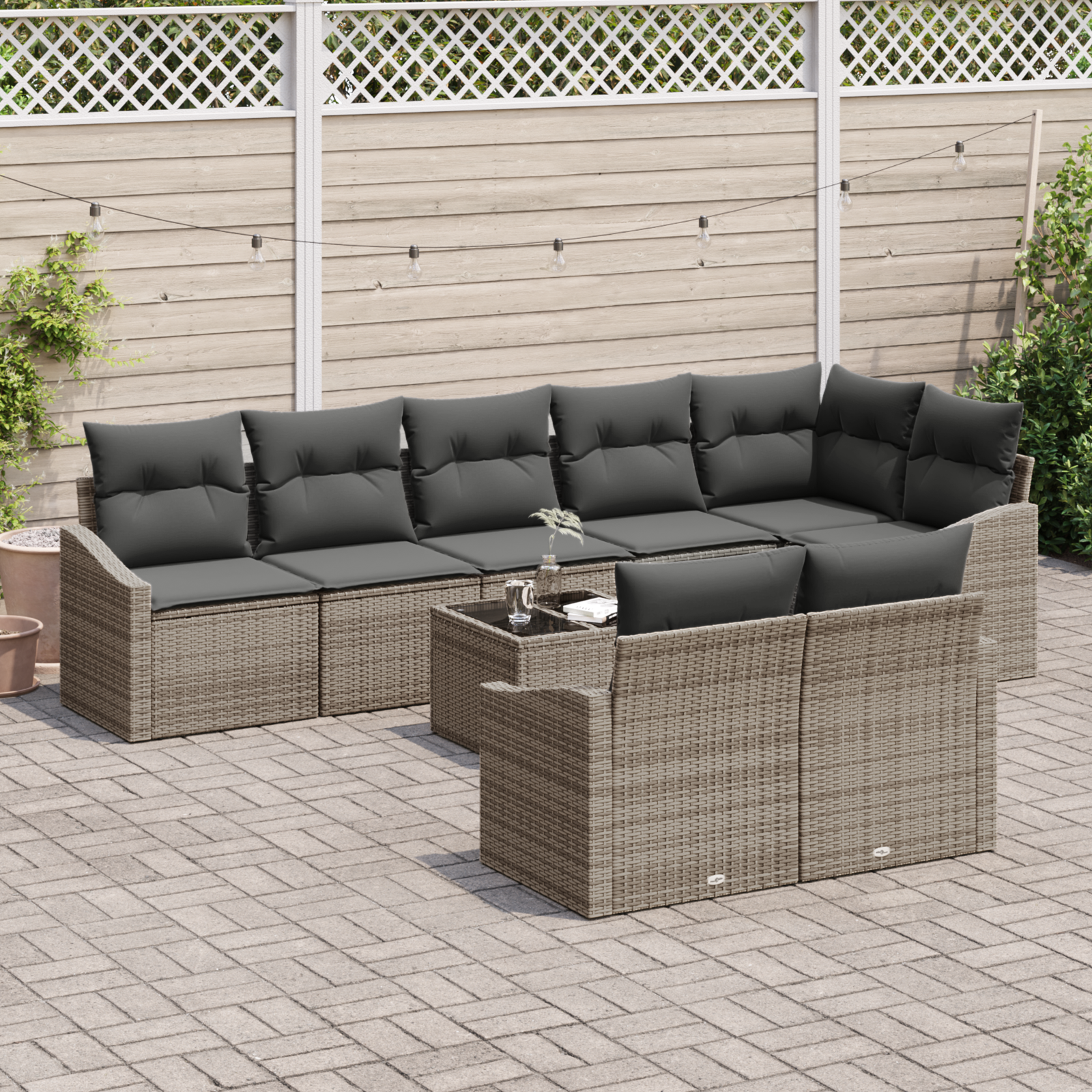 vidaXL 8-delige tuinset met kussens in zwart poly rattan