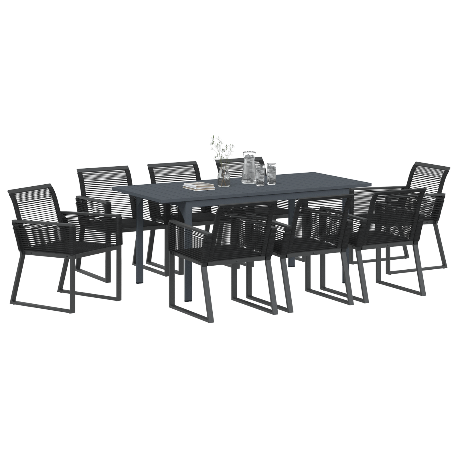 vidaXL 6-delige Tuin Eetset Zwart Staal en Poly Rattan