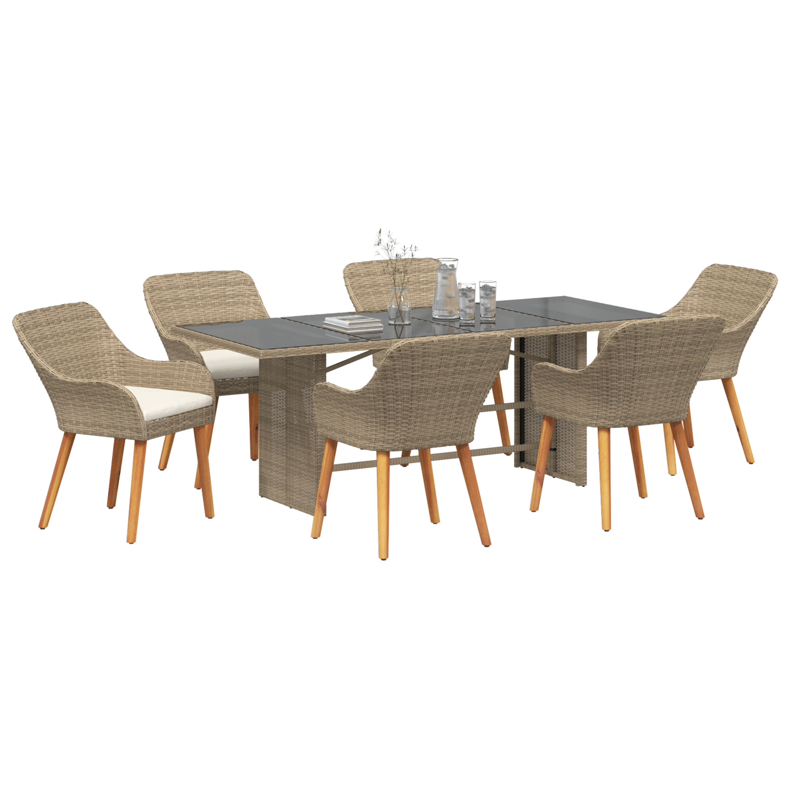 vidaXL 7-delige tuin eettafelset beige poly rattan