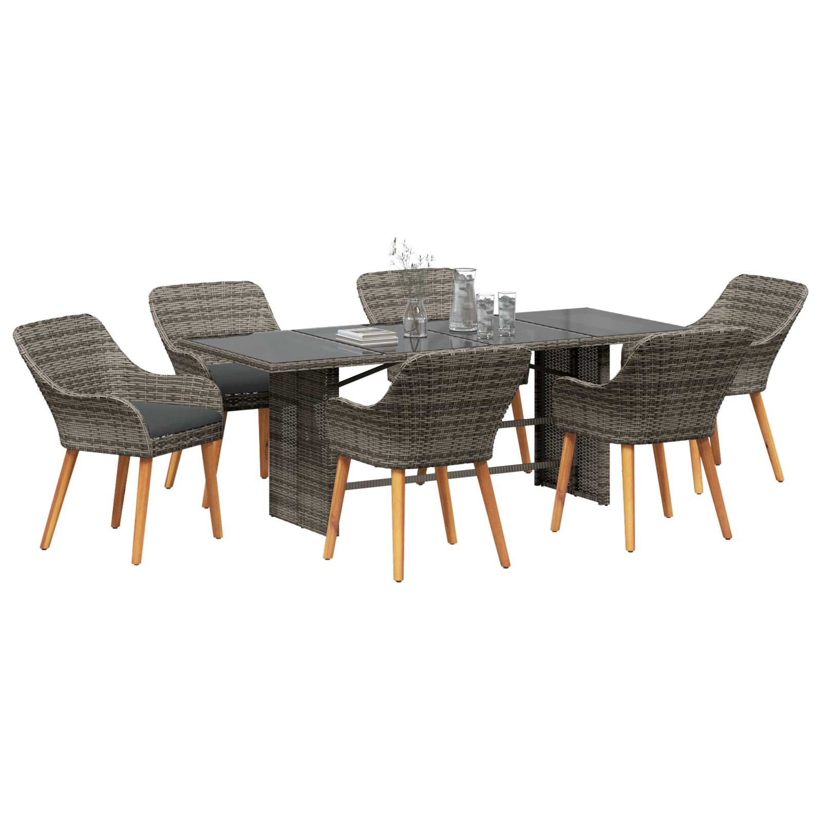 vidaXL 7-delige Tuinset Grijs Poly Rattan