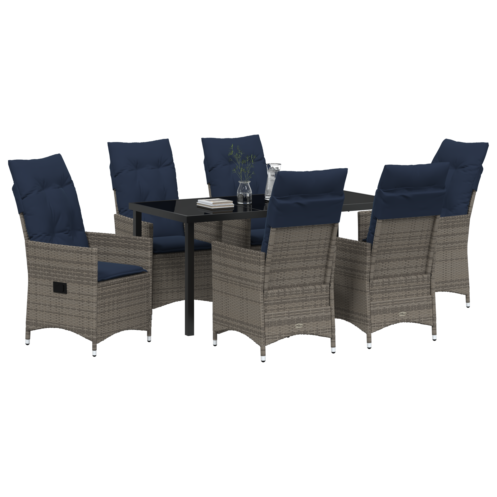 vidaXL 7-delige tuinset met kussens Grijs Poly Rattan