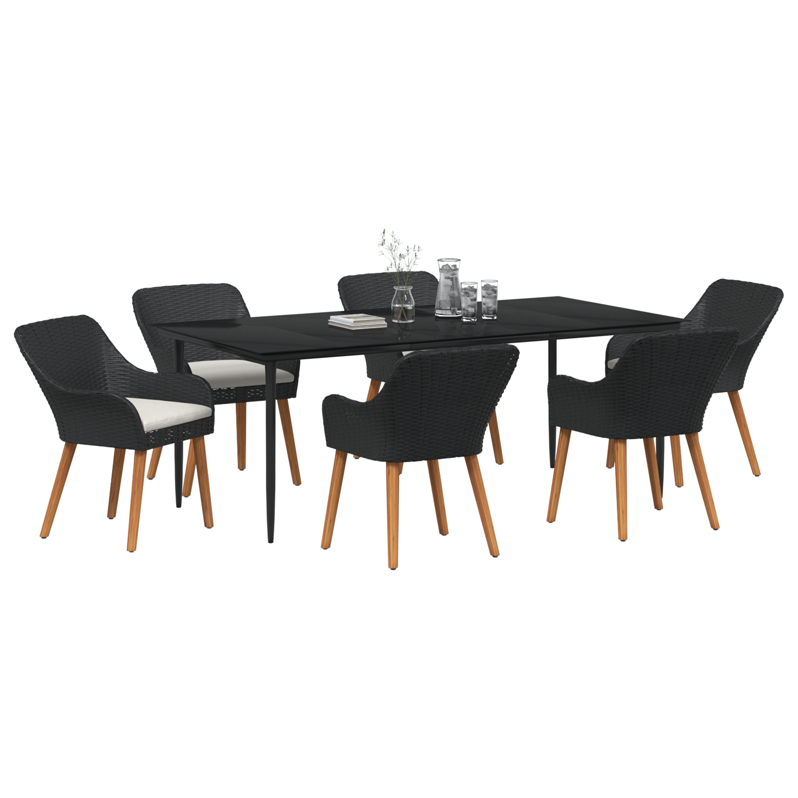 vidaXL 7-delige tuin eetset zwart poly rattan