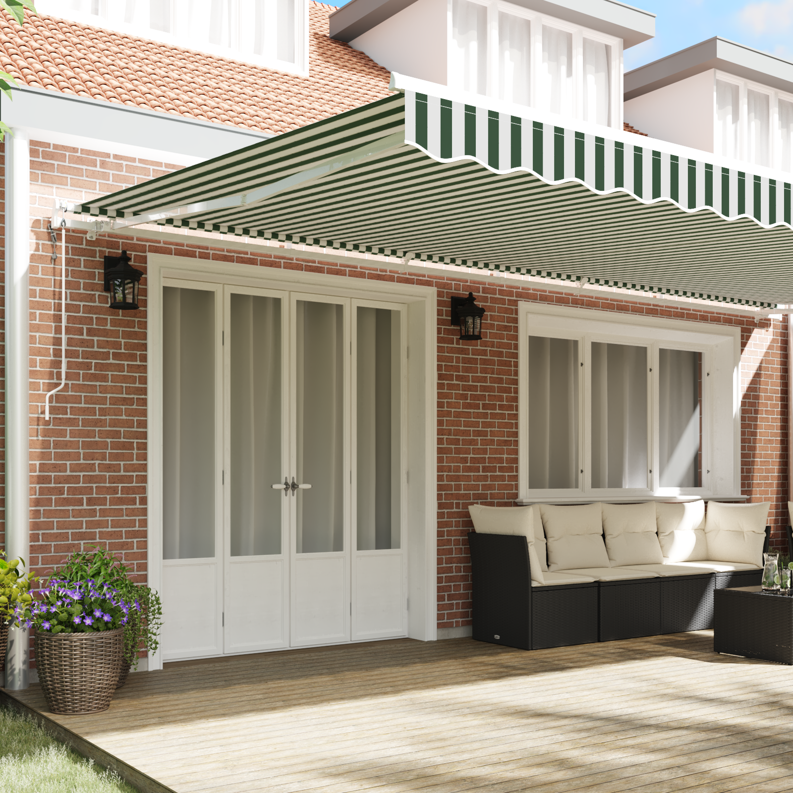 vidaXL Luifel automatisch uitschuifbaar 600x350 cm groen en wit