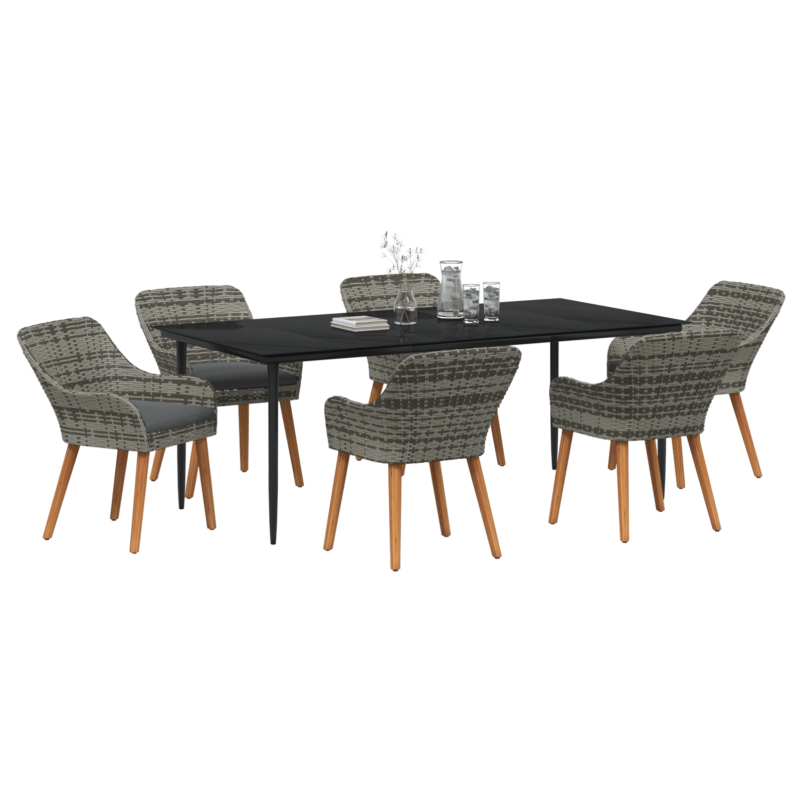 vidaXL 7-delige tuinset Grijs Poly Rattan