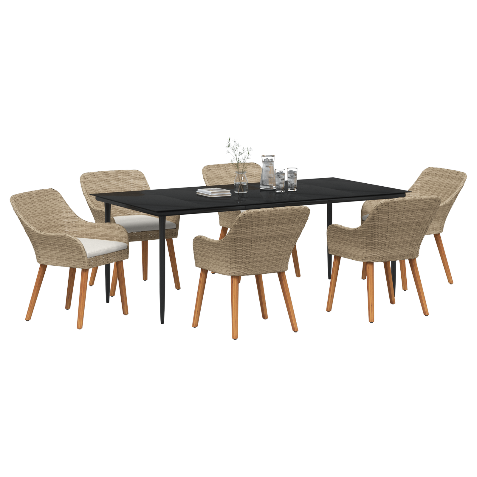 vidaXL 7-delige tuinset beige poly rattan