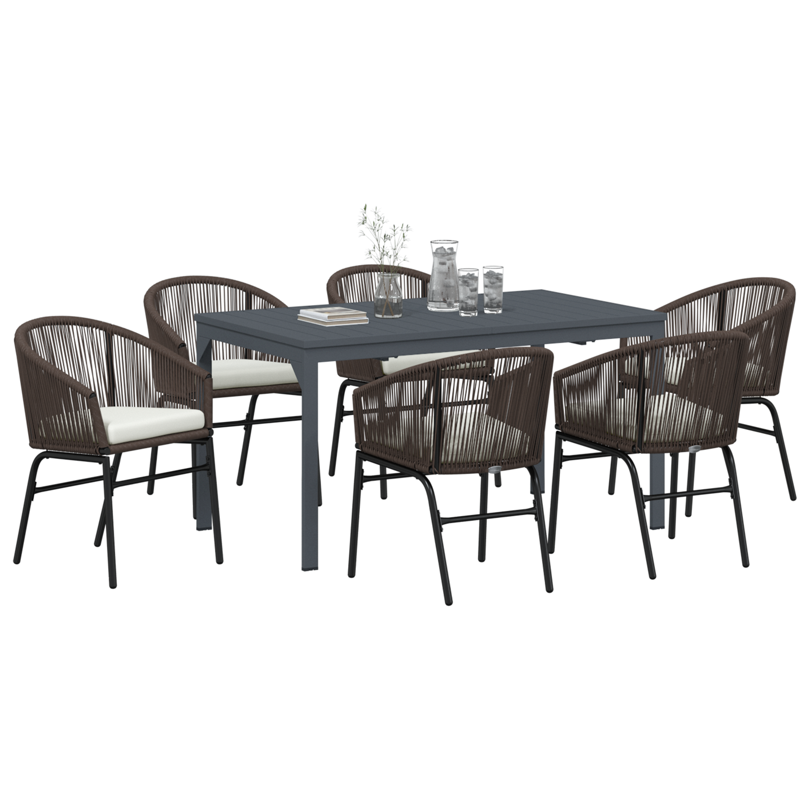 vidaXL 7-delige tuinset met kussens bruin poly rattan