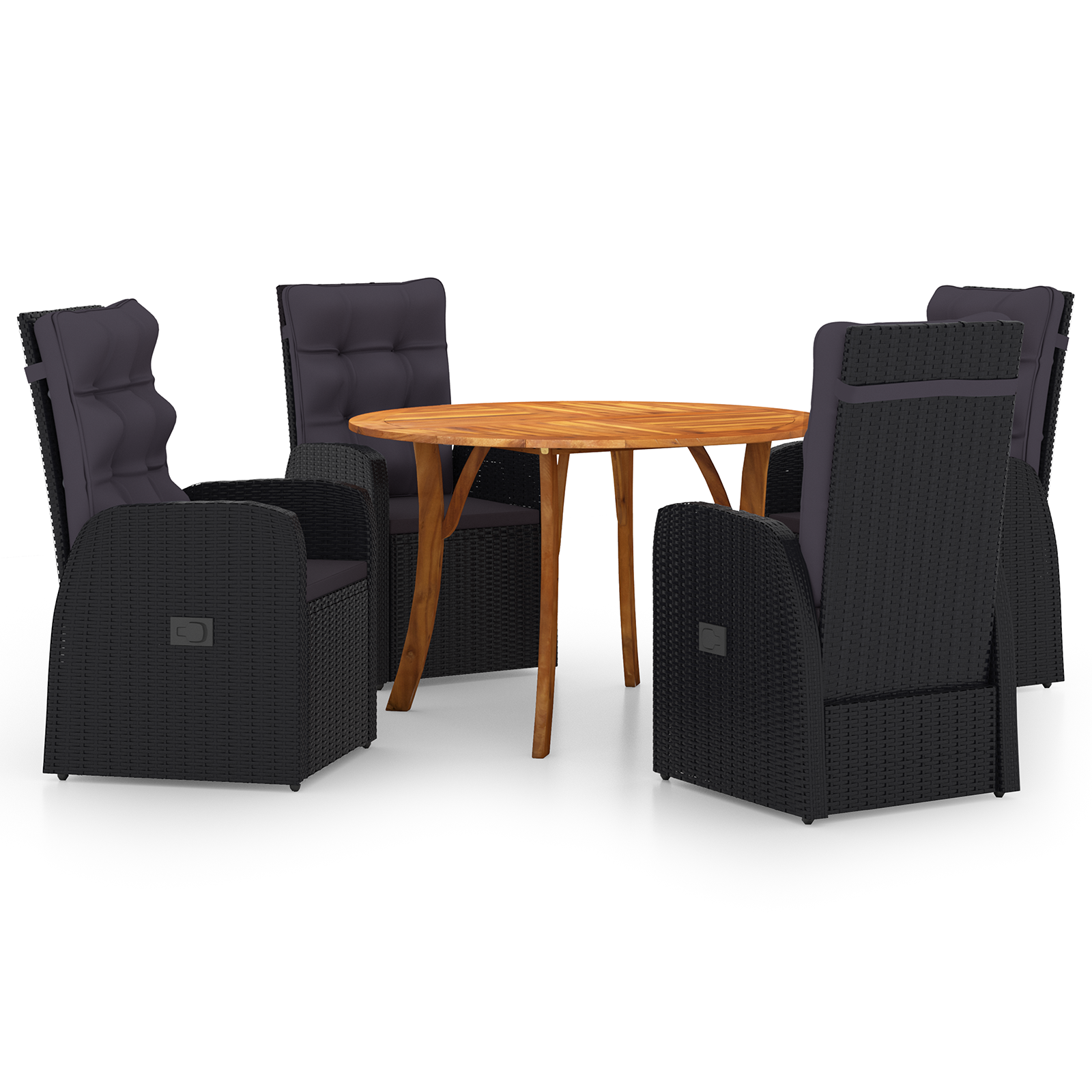 vidaXL 5-delige tuinset met kussens zwart poly rattan acacia