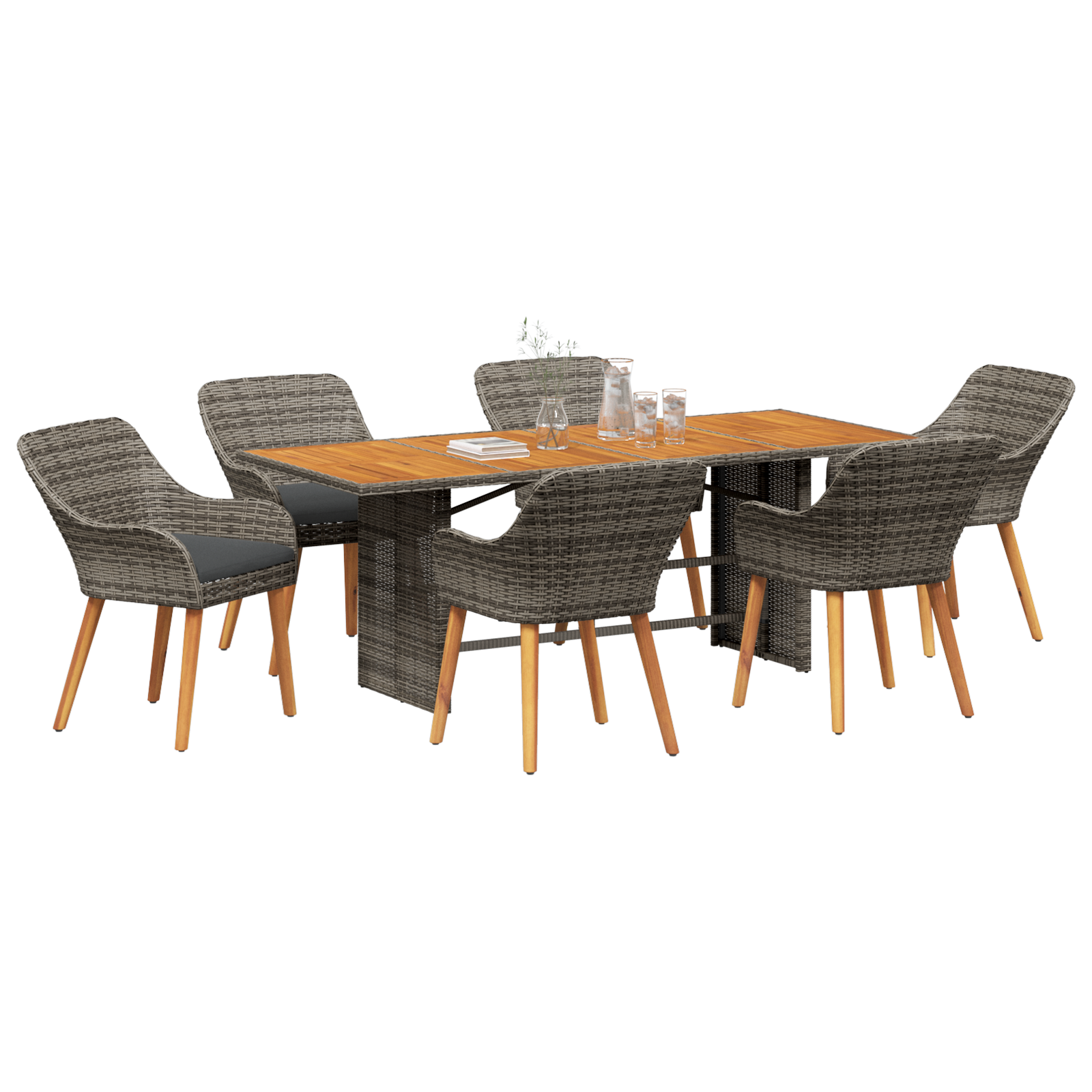 vidaXL 7-delige Tuin Eetset Grijs Poly Rattan