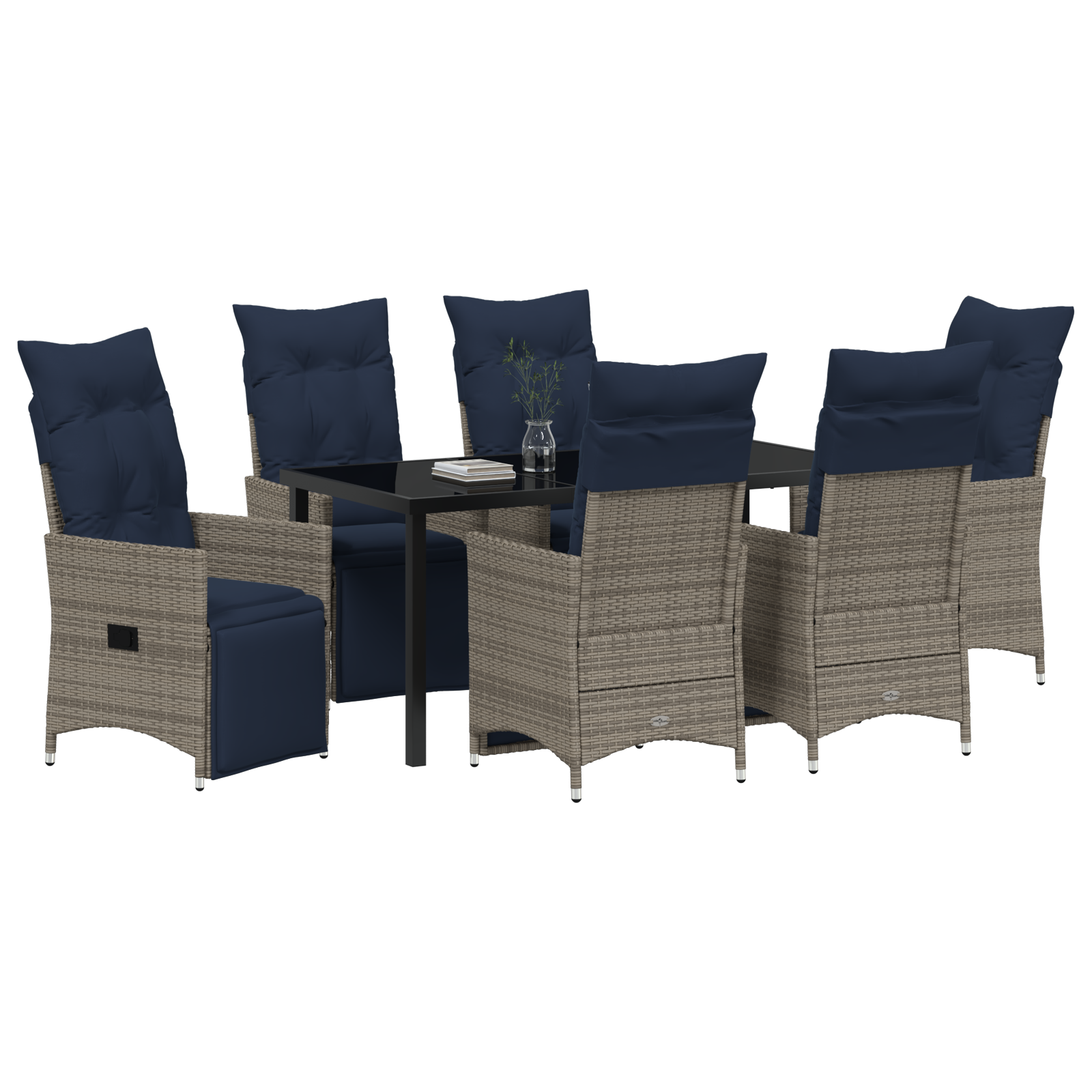vidaXL 7-delige tuinset met kussens grijs poly riet
