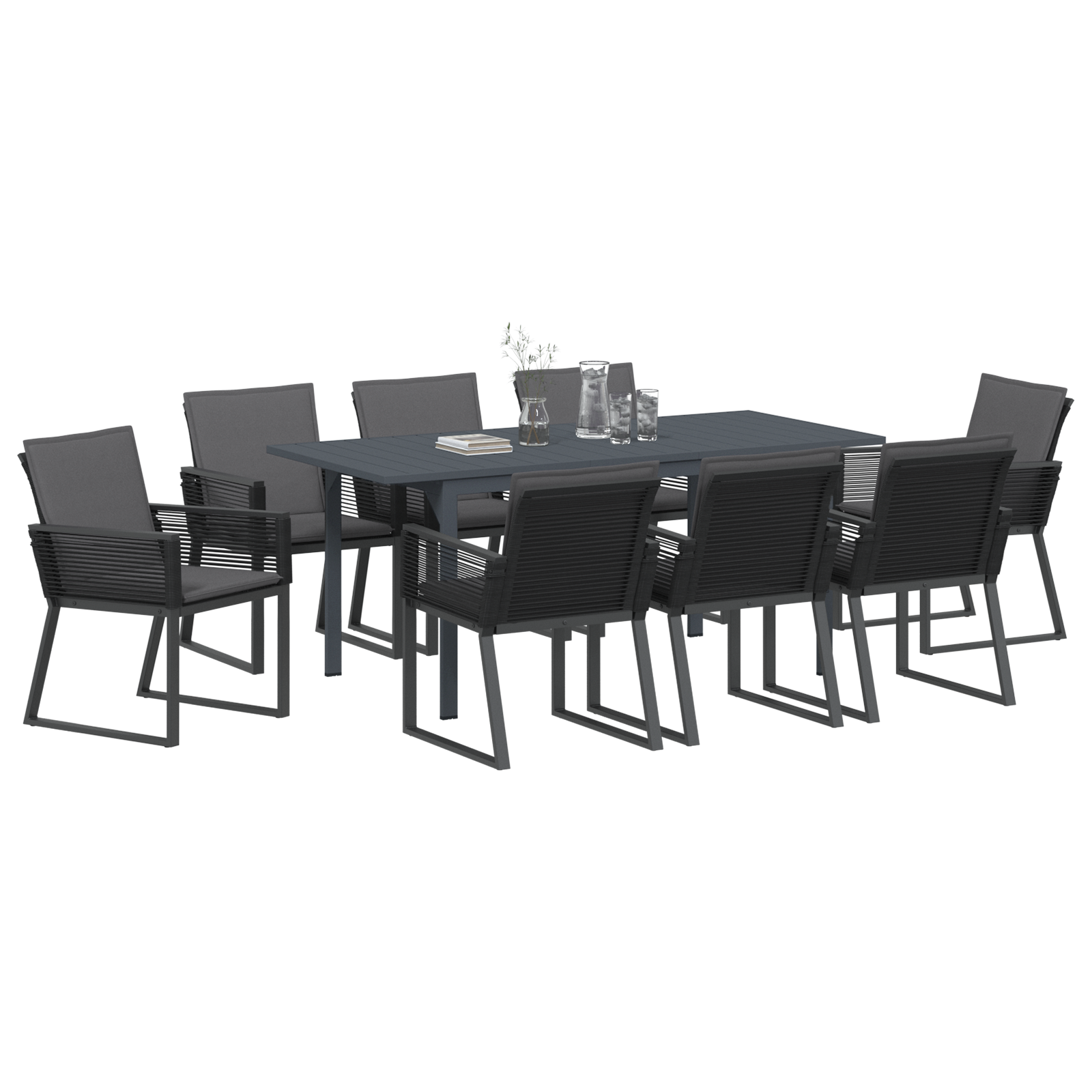 vidaXL 6-delige Tuinset met Kussens - Anthraciet Staal en Poly Rattan
