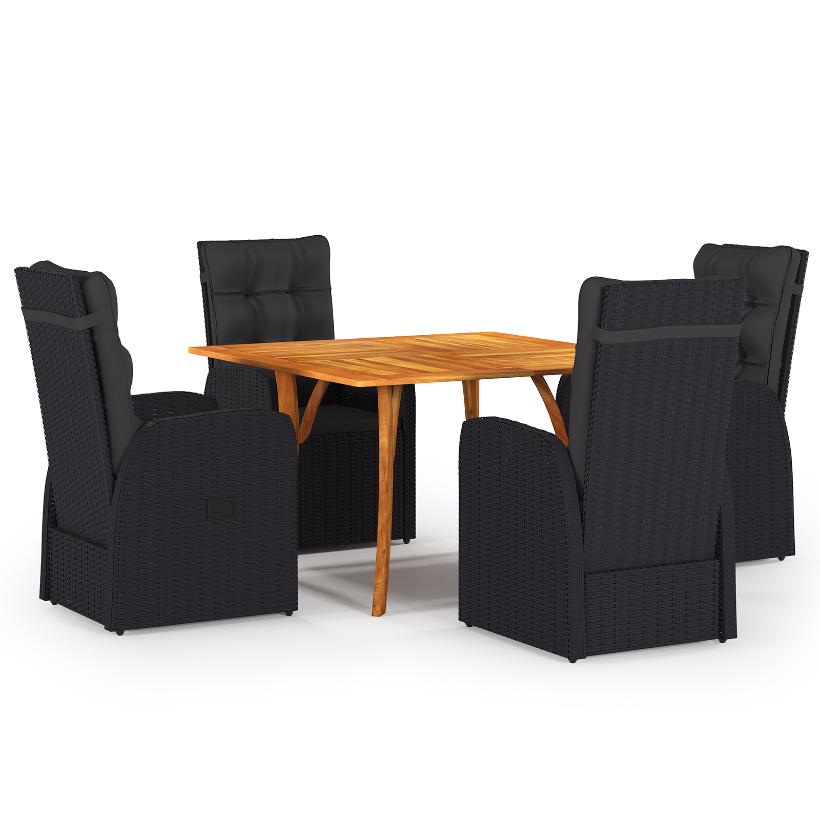 vidaXL 5-delige tuinset met kussens in zwart poly rattan en acacia