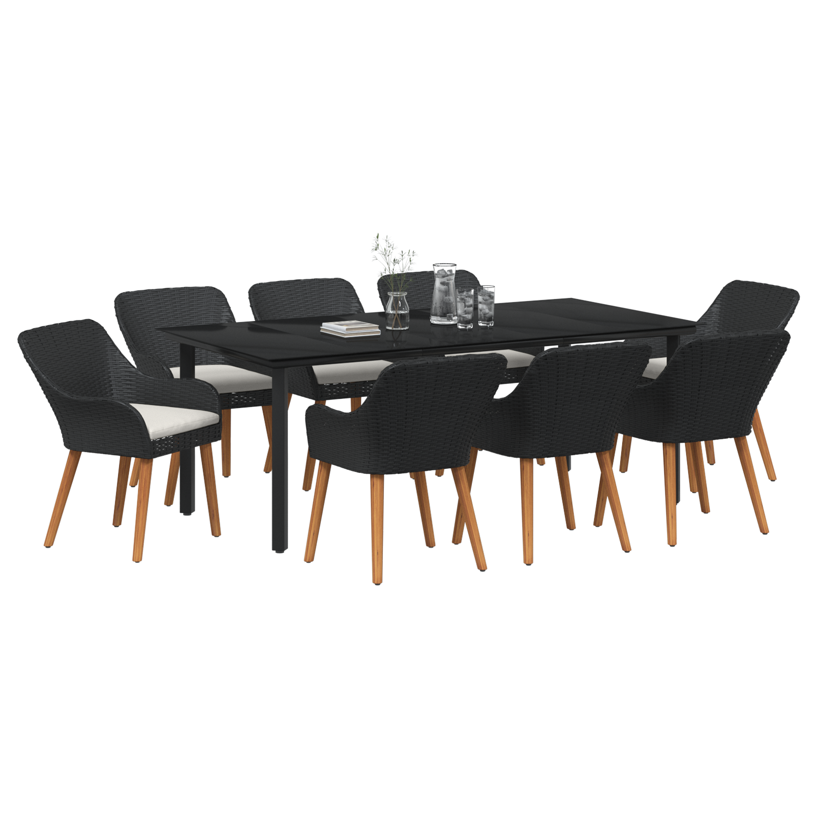 vidaXL 9-delige Tuinset Zwarte Poly Rattan