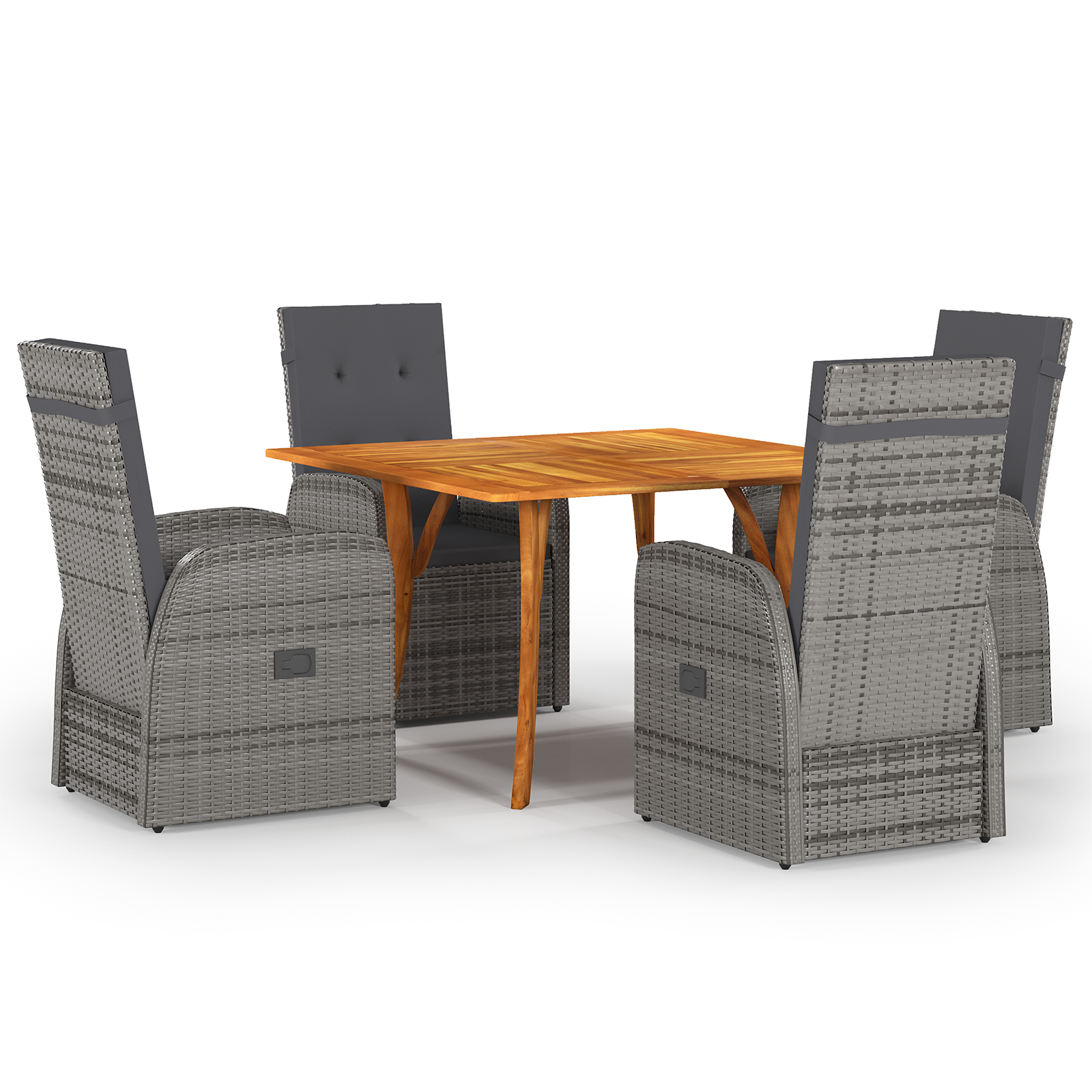 vidaXL 5-delige tuinset met kussens in grijs poly rattan en acacia
