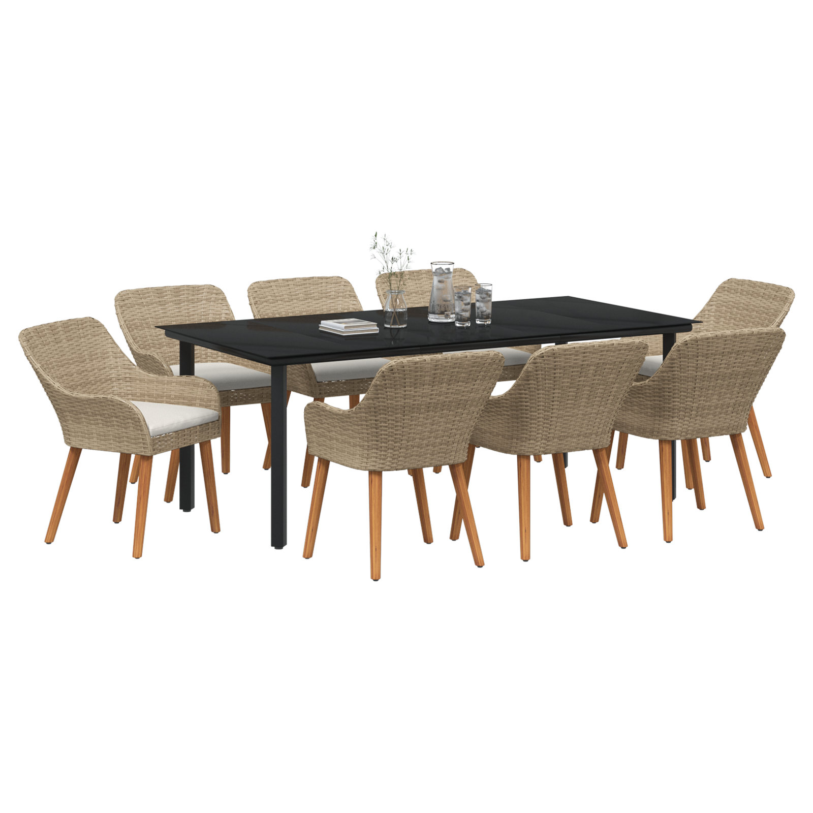 vidaXL 9-delige tuinset Beige poly rattan