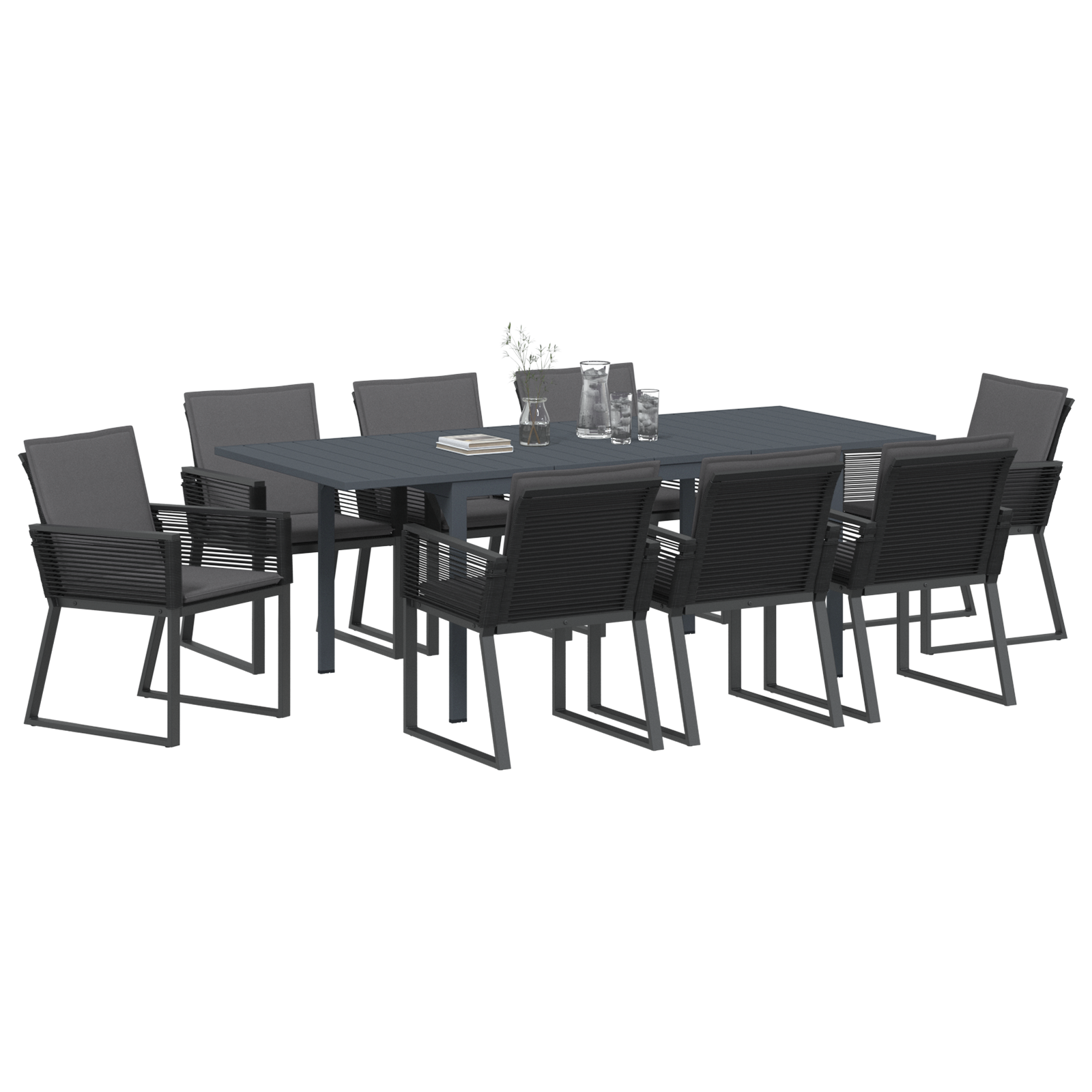 vidaXL 9-delige tuinset met kussens in zwart poly rattan
