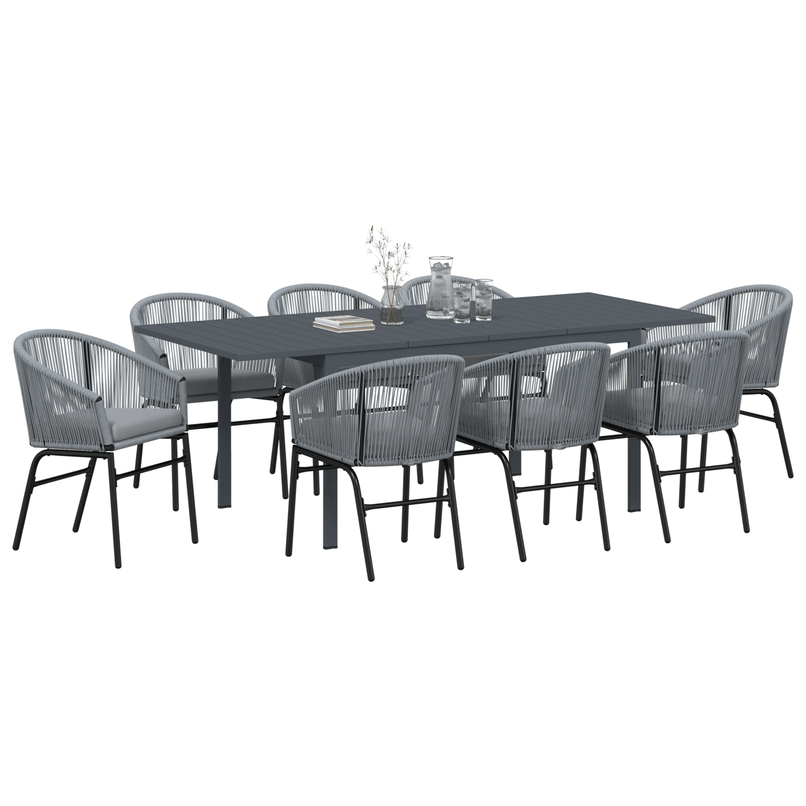 vidaXL 10-delige tuinset met kussens - grijs poly rattan