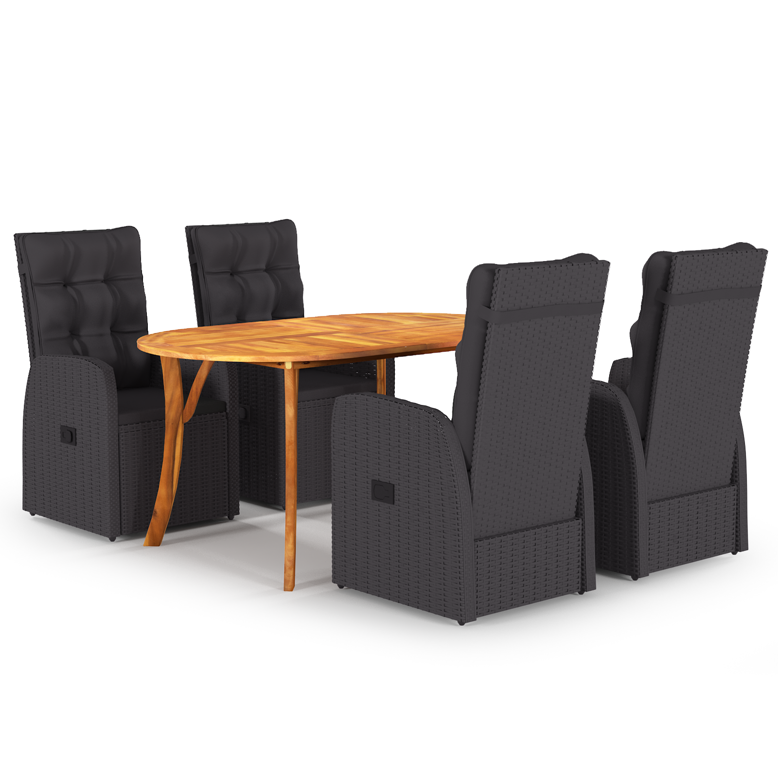 vidaXL 5-delige tuinset met kussens in zwart poly rattan en acacia
