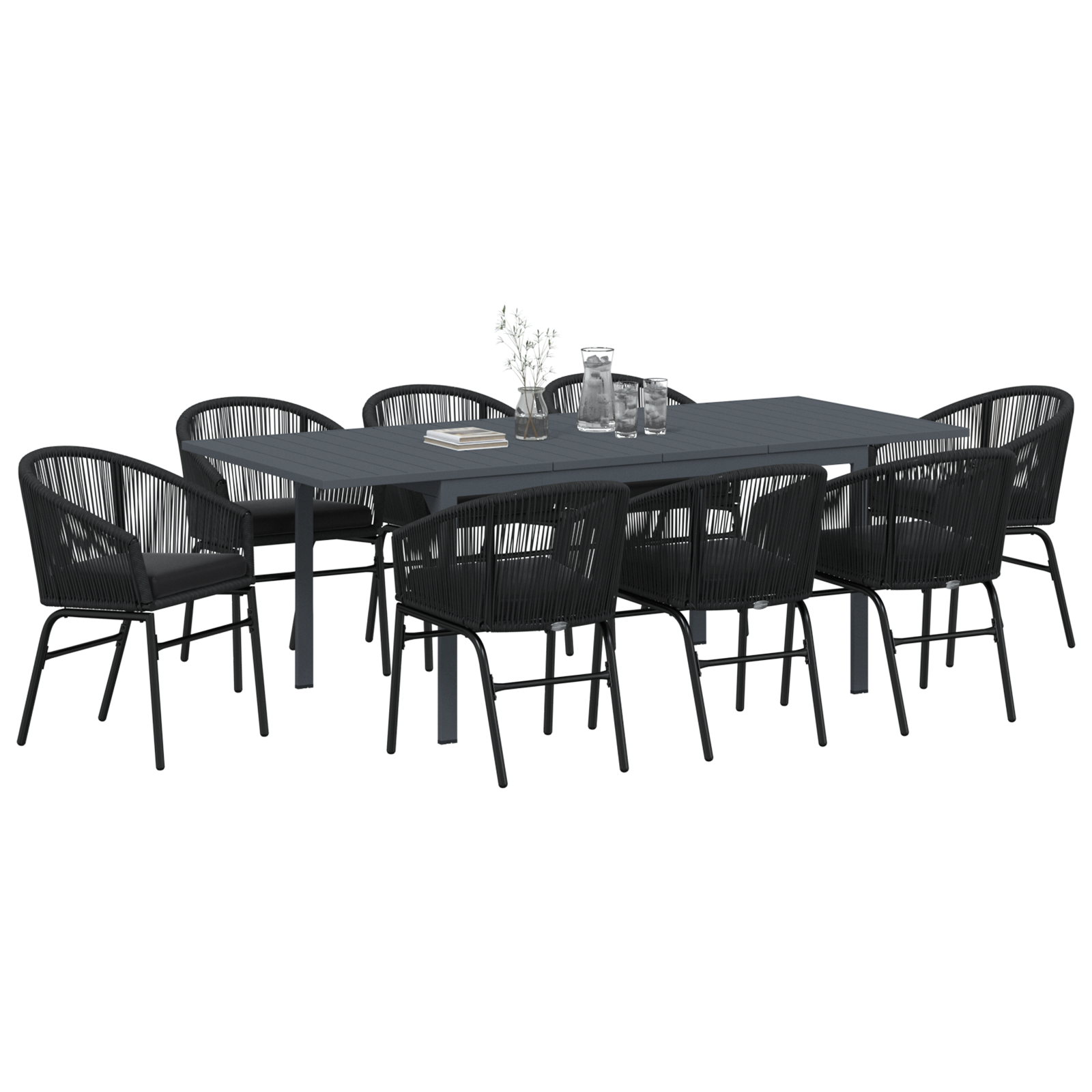 vidaXL 10-delige tuinset met kussens zwart poly rattan
