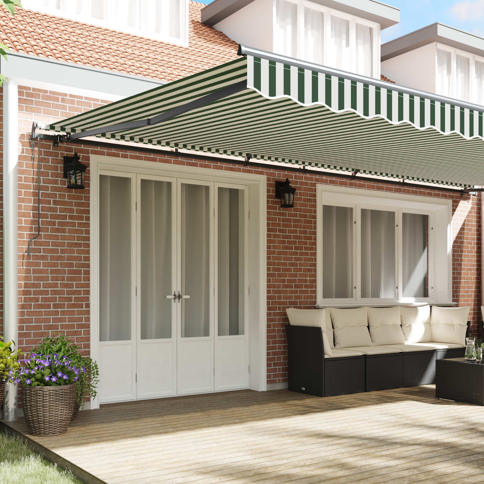 vidaXL Automatische Intrekbare Luifel Groen en Wit 600x350 cm