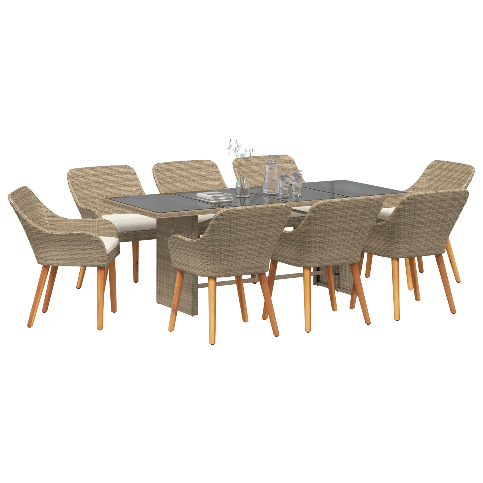 vidaXL 9-delige tuin eettafelset in beige poly rattan