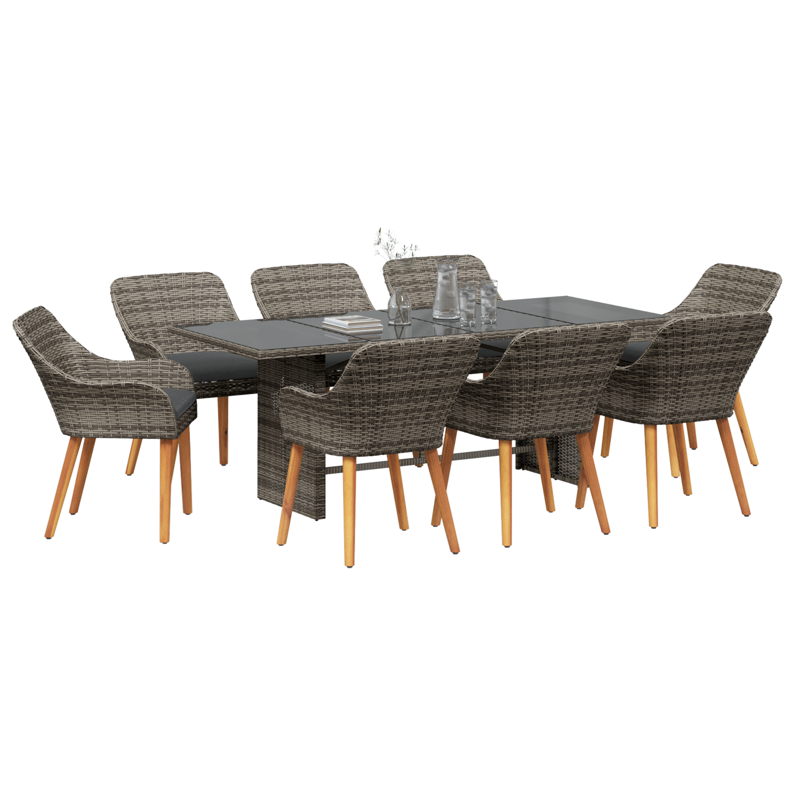 vidaXL 9-delige Eetset voor in de tuin van Grijs Poly Rattan