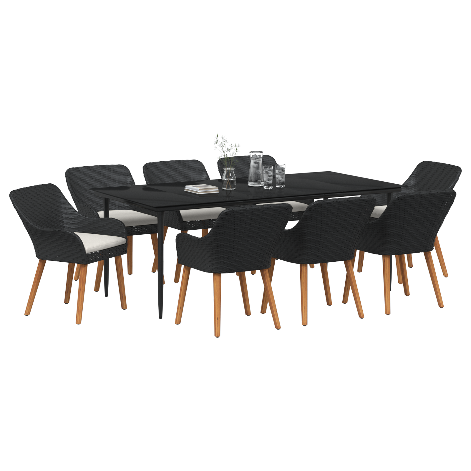 vidaXL 9-delige tuinset Zwart poly rattan