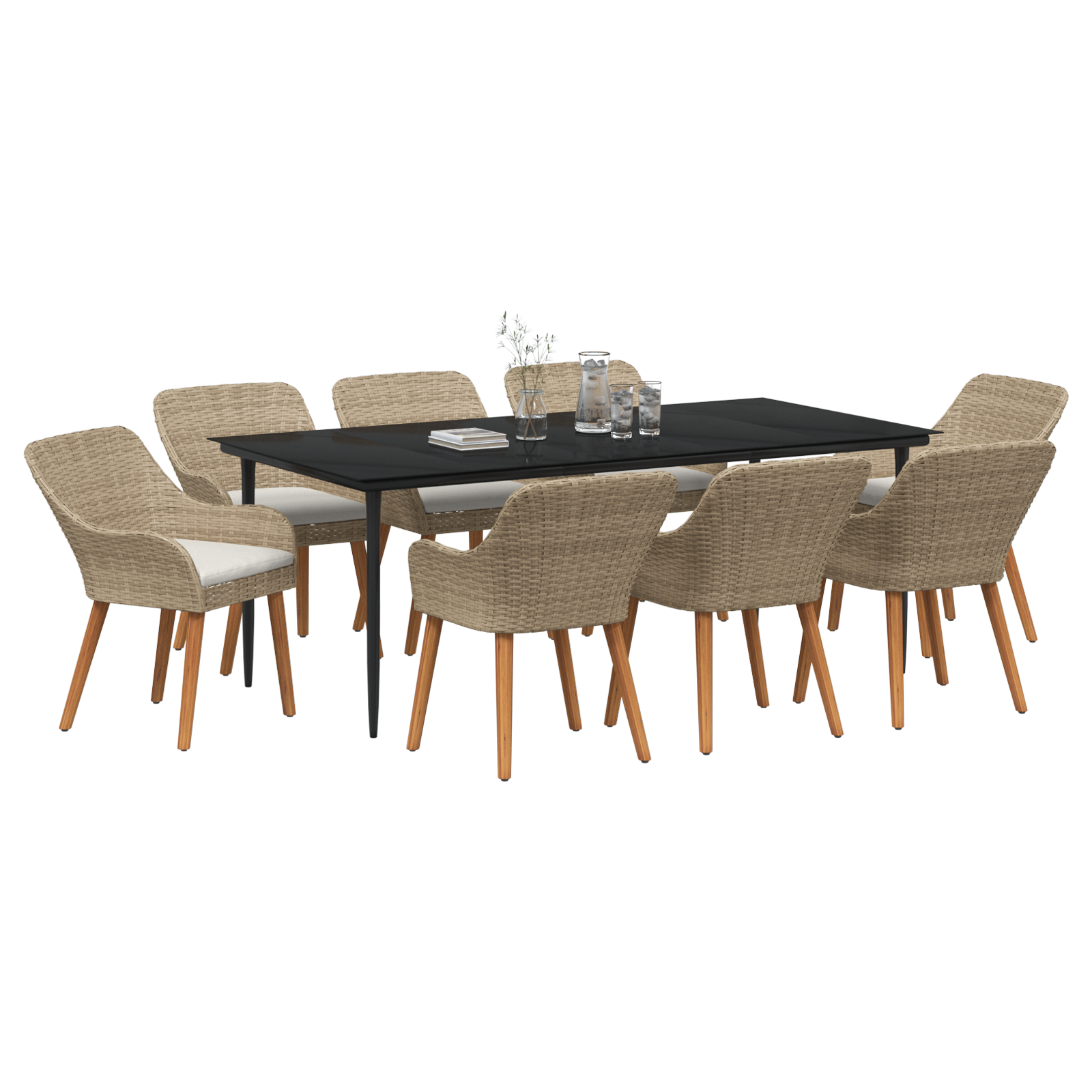 vidaXL 9-delige Tuinset Beige Poly Rattan