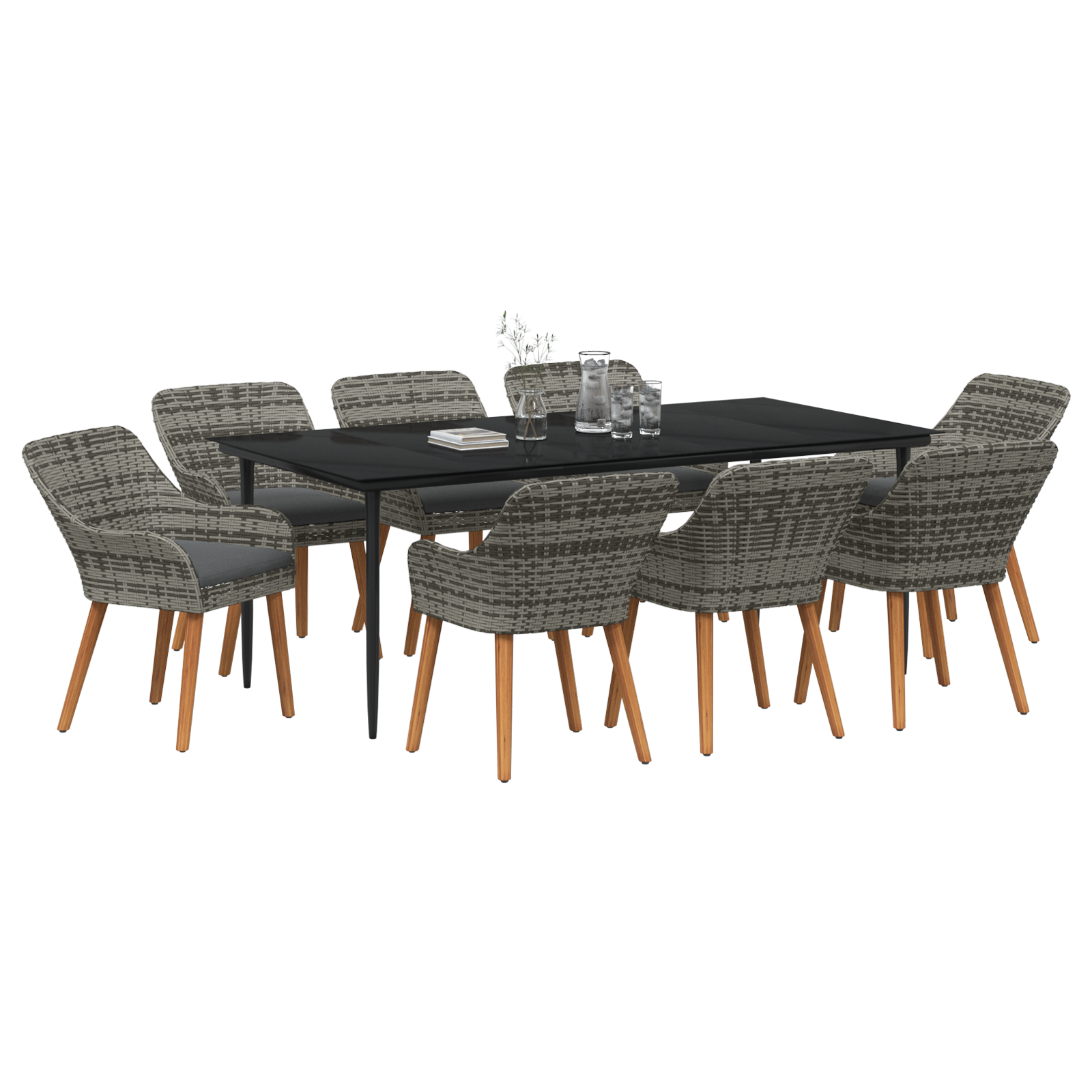 vidaXL 9-delige Tuinset Grijs Poly Rattan