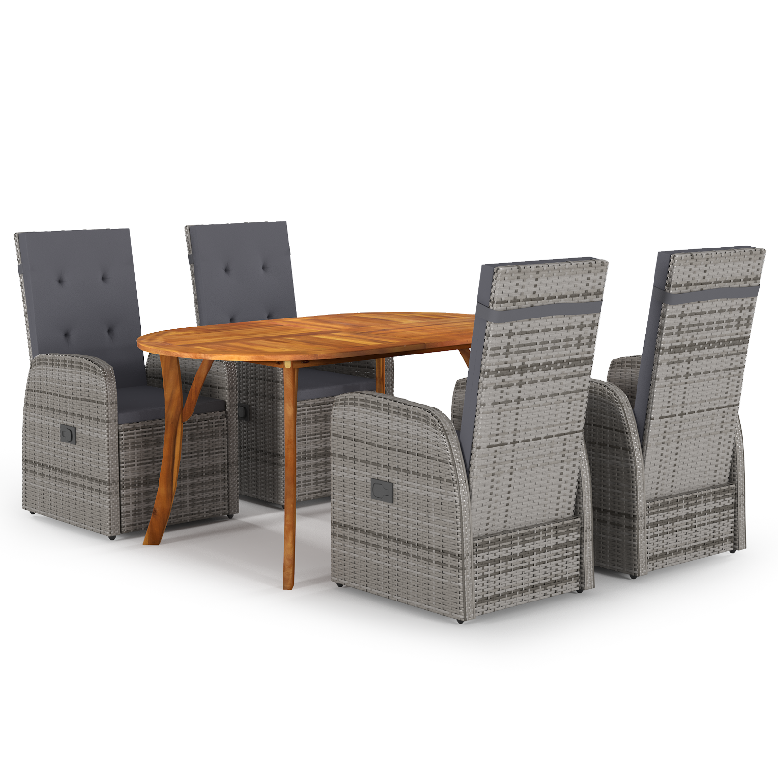 vidaXL 5-delige tuin eettafelset met kussens in grijs poly rattan en acacia