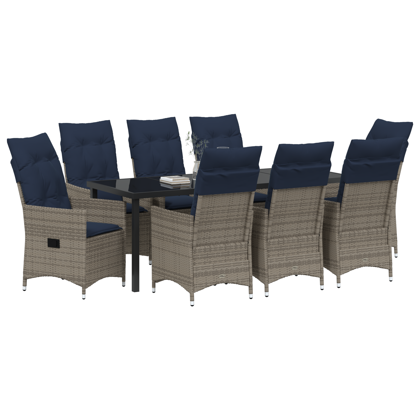 vidaXL 9-delige tuinset met kussens grijs poly rattan