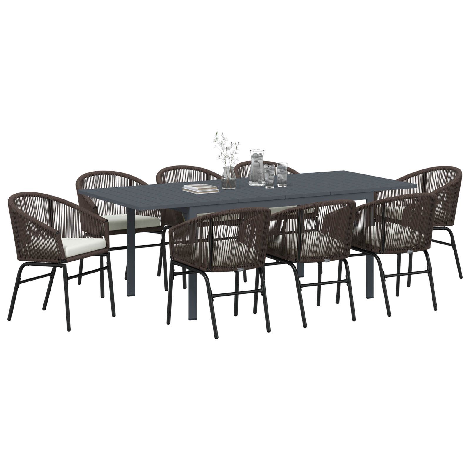 vidaXL 10-delige Tuinset met Kussens Bruin Poly Rattan