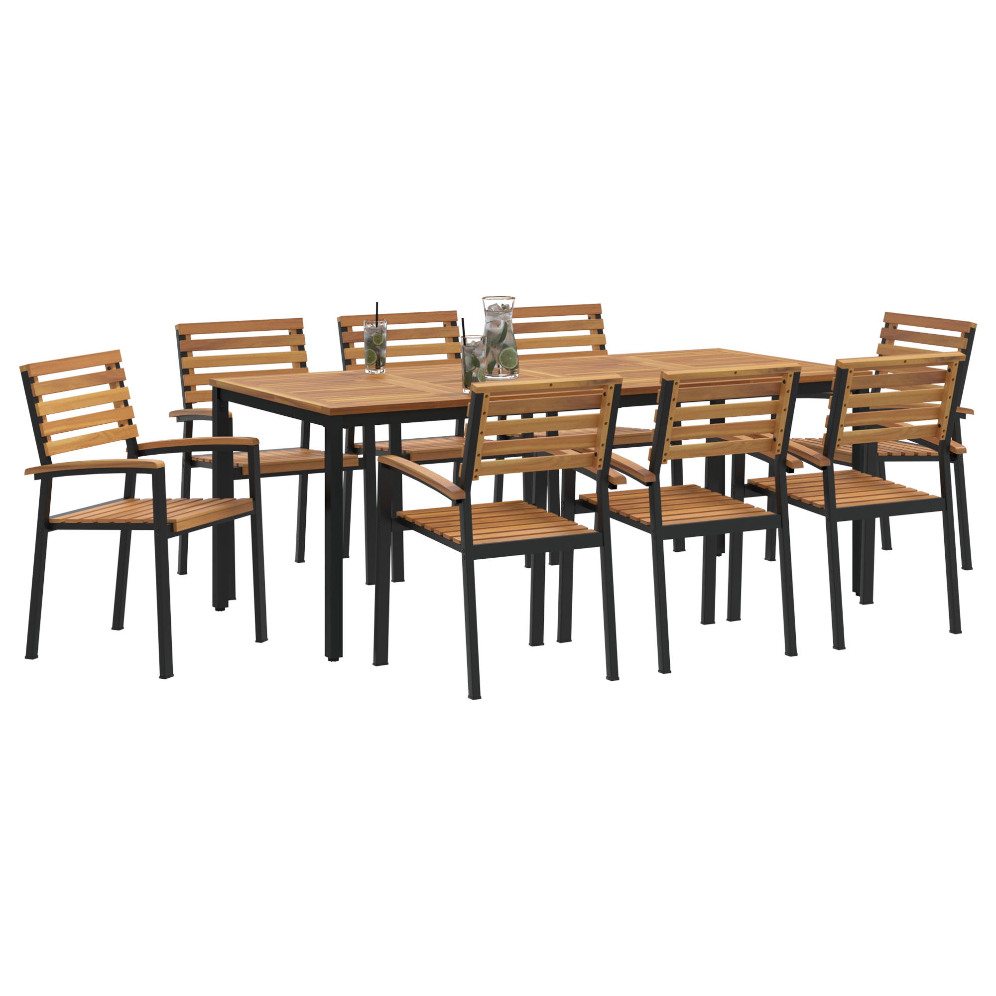 vidaXL 9-delige tuinset tafel en stoelen van massief acaciahout en metaal
