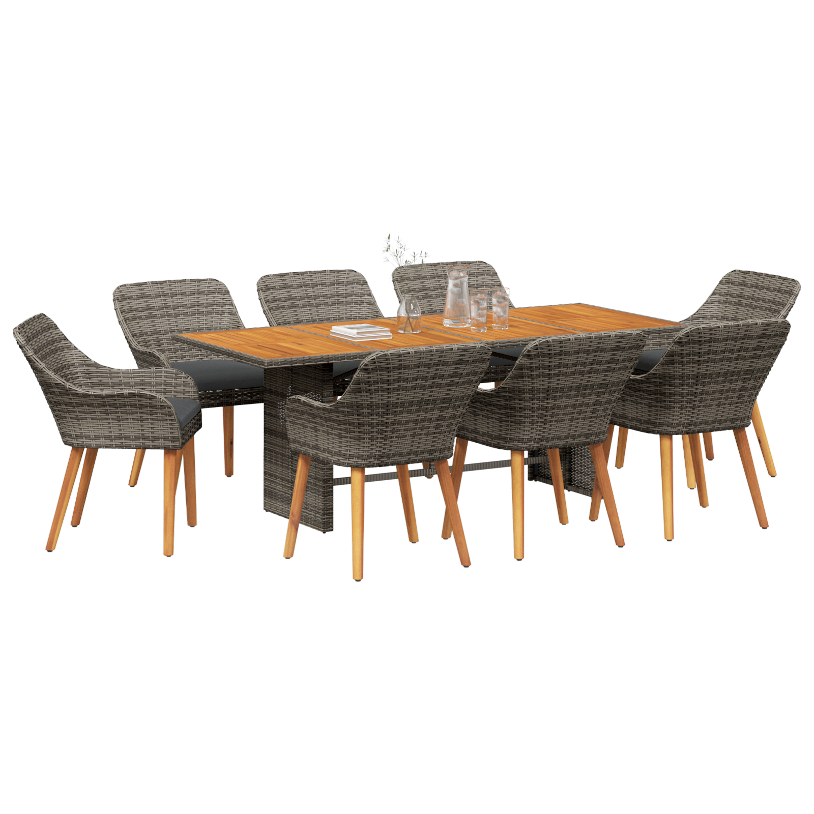 vidaXL 9-delige tuinset grijs poly rattan