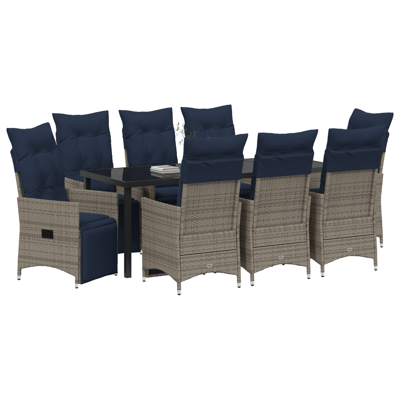 vidaXL 9-delige tuinset met kussens grijs poly riet