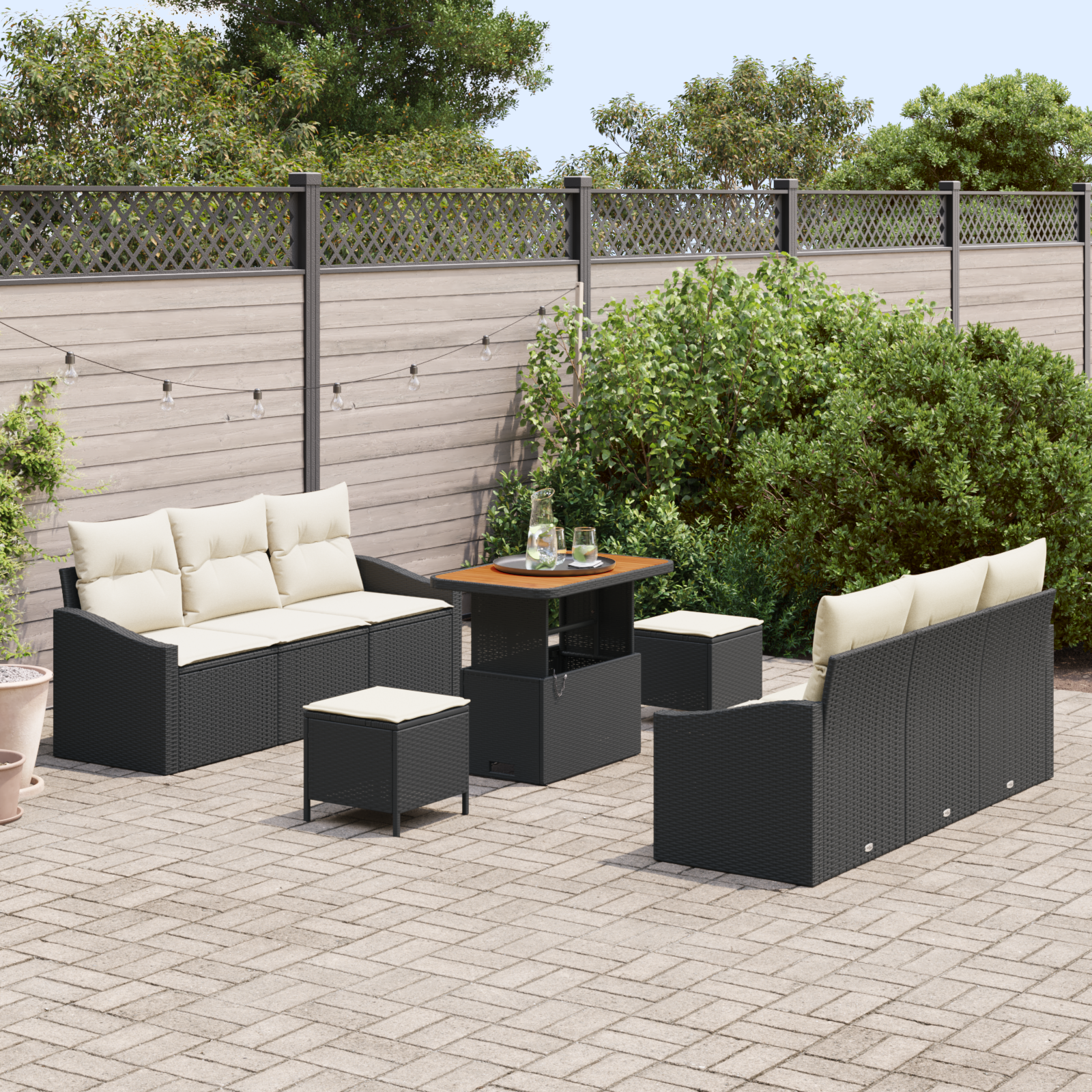 vidaXL 9-delige tuinset met kussens in zwart poly rattan en acacia
