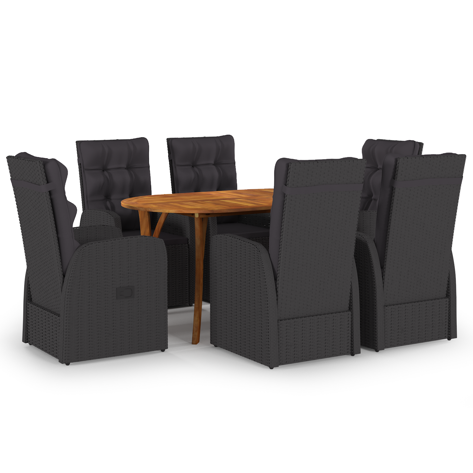 vidaXL 7-delige tuinset met kussens zwart poly rattan acacia
