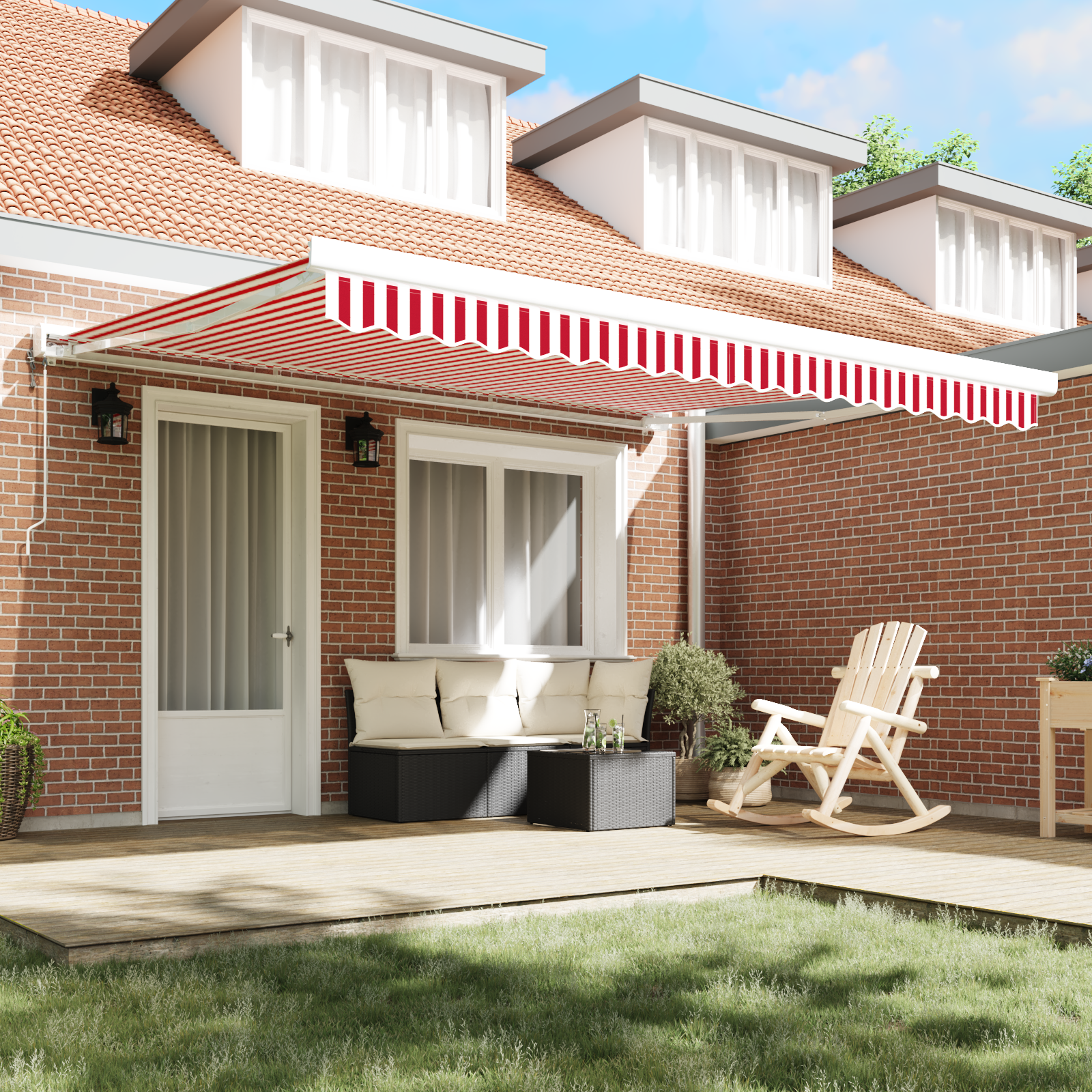 vidaXL Automatische Inklapbare Luifel Rood en Witte Streep 400x300 cm