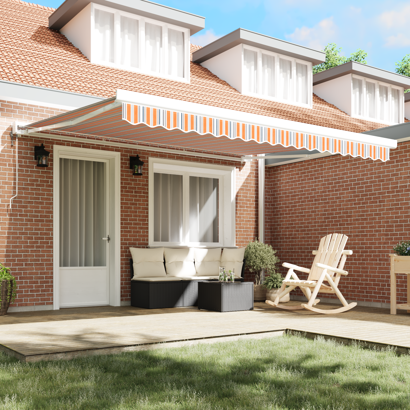 vidaXL Automatische Inklapbare Luifel Met Meerkleurige Strepen 400x300 cm