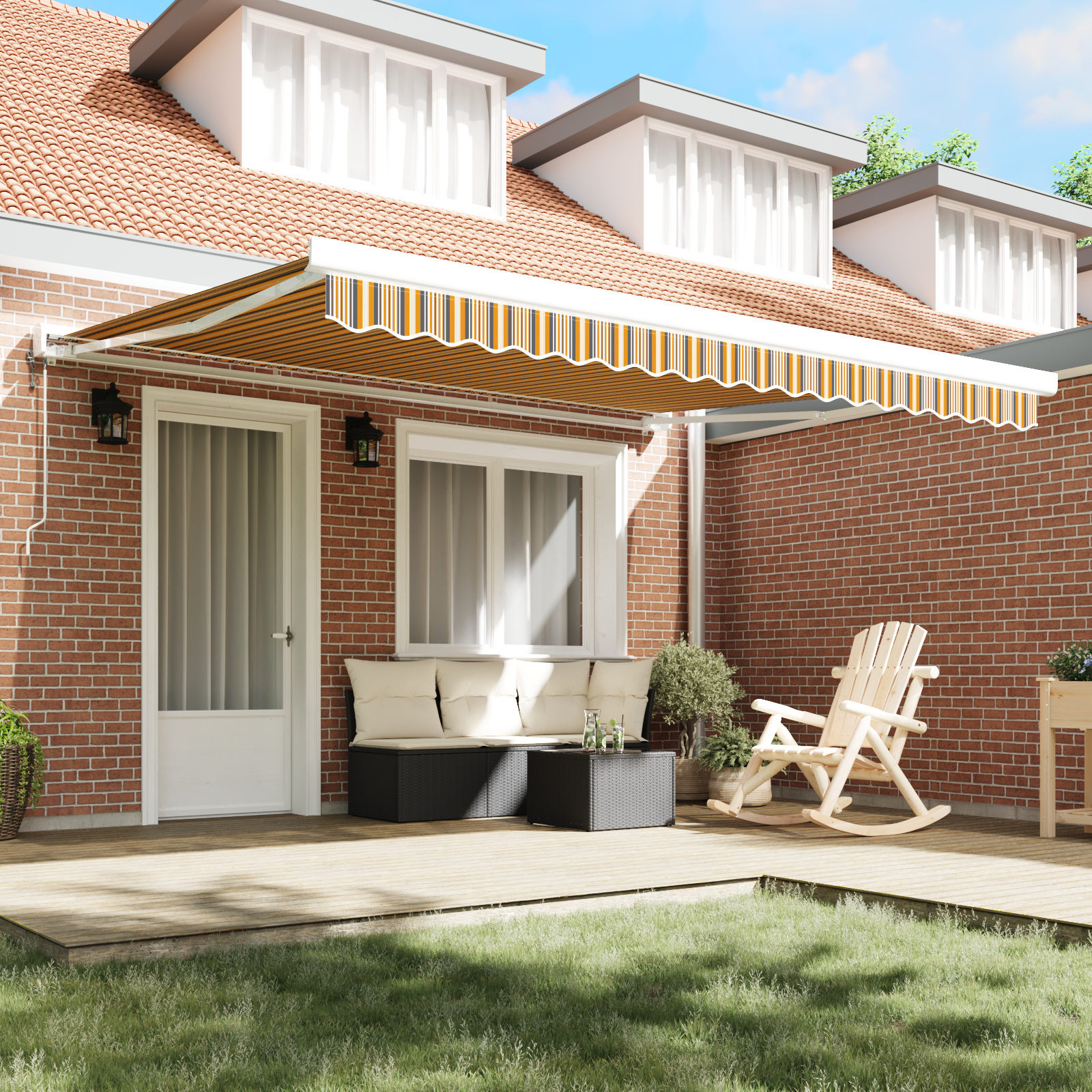 vidaXL Automatische intrekbare luifel met meerkleurige strepen 400x300 cm