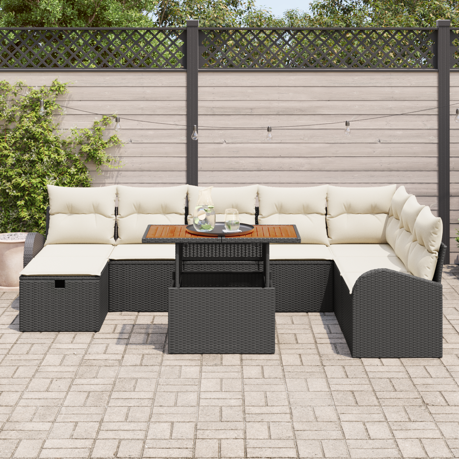 vidaXL 9-delige tuinset met kussens, zwart poly rattan