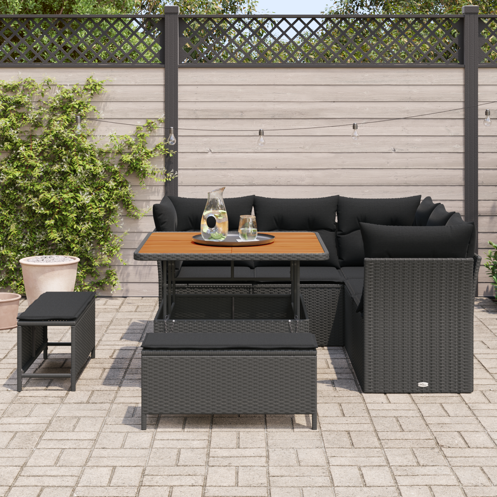 vidaXL 8-delige tuinset met kussens - zwart poly rattan en acacia