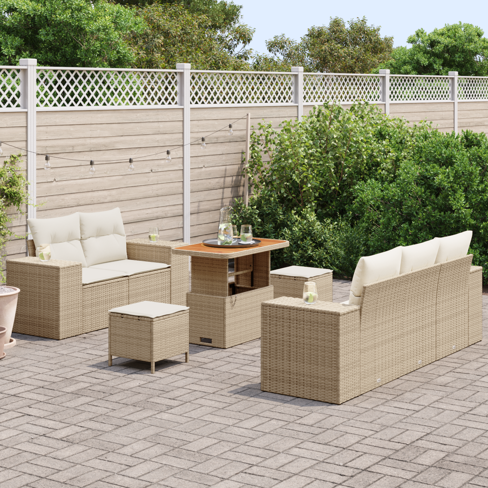 vidaXL 8-delige Tuinbankenset met kussens poly rattan acacia beige