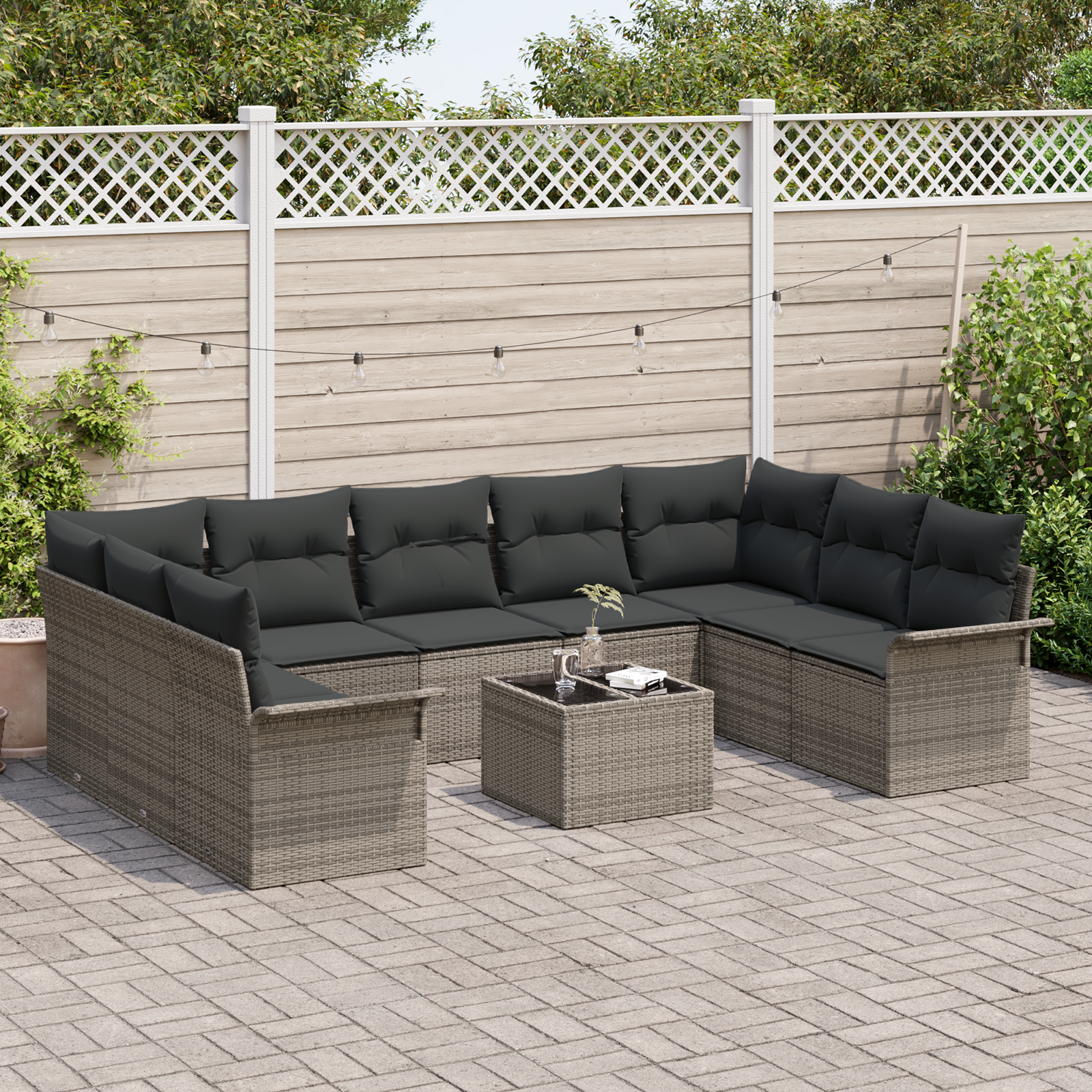 vidaXL 9-delige Tuinset met Kussens Zwart Poly Rattan