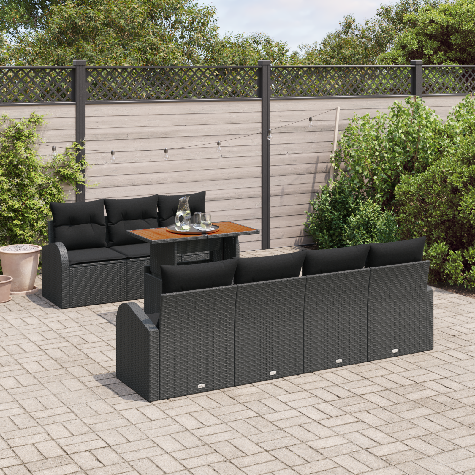 vidaXL 8-delige Tuinbankenset met kussens poly rattan zwart