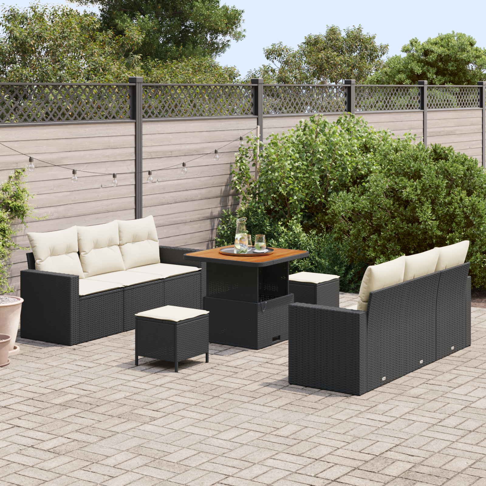 vidaXL 9-delige Tuinbankenset met kussens poly rattan acacia zwart