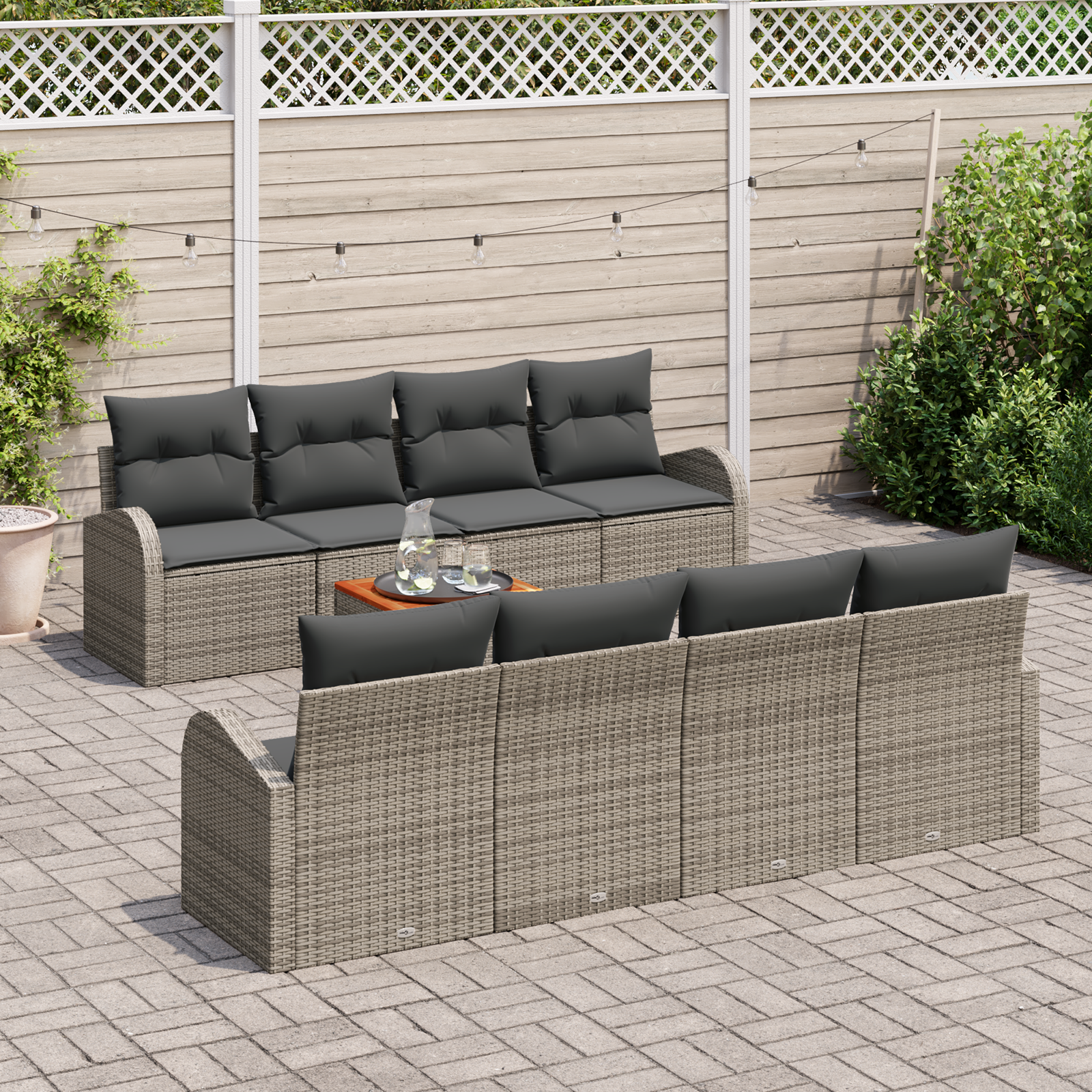 vidaXL 9-delige Tuinbankenset met kussens poly rattan acacia grijs