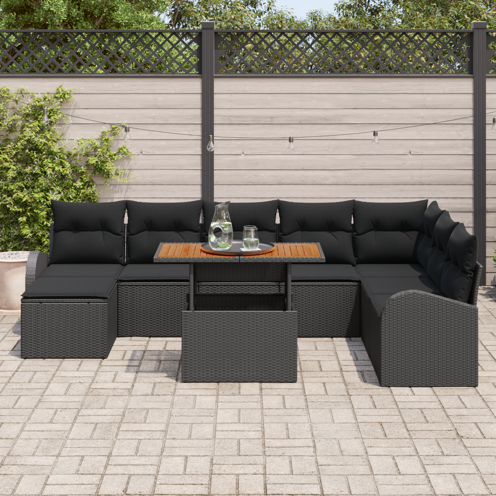 vidaXL 9-delige tuinset met kussens - zwart poly rattan en acacia